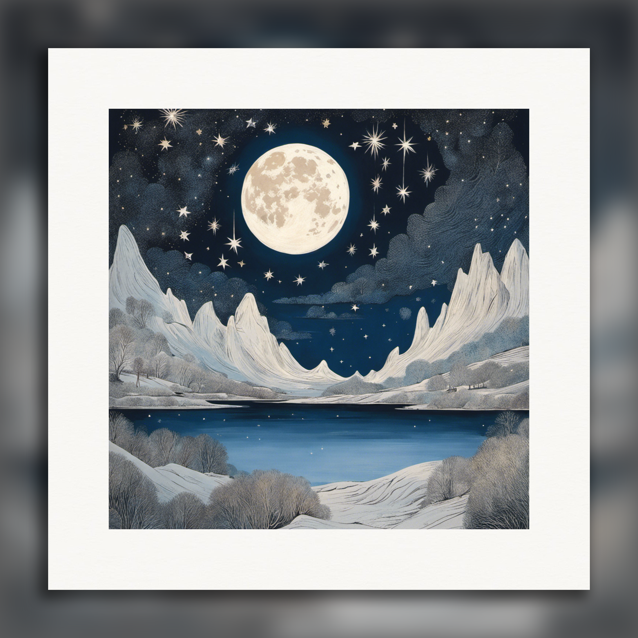 Moomins, Moon and Star-Filled Night Sky – Print