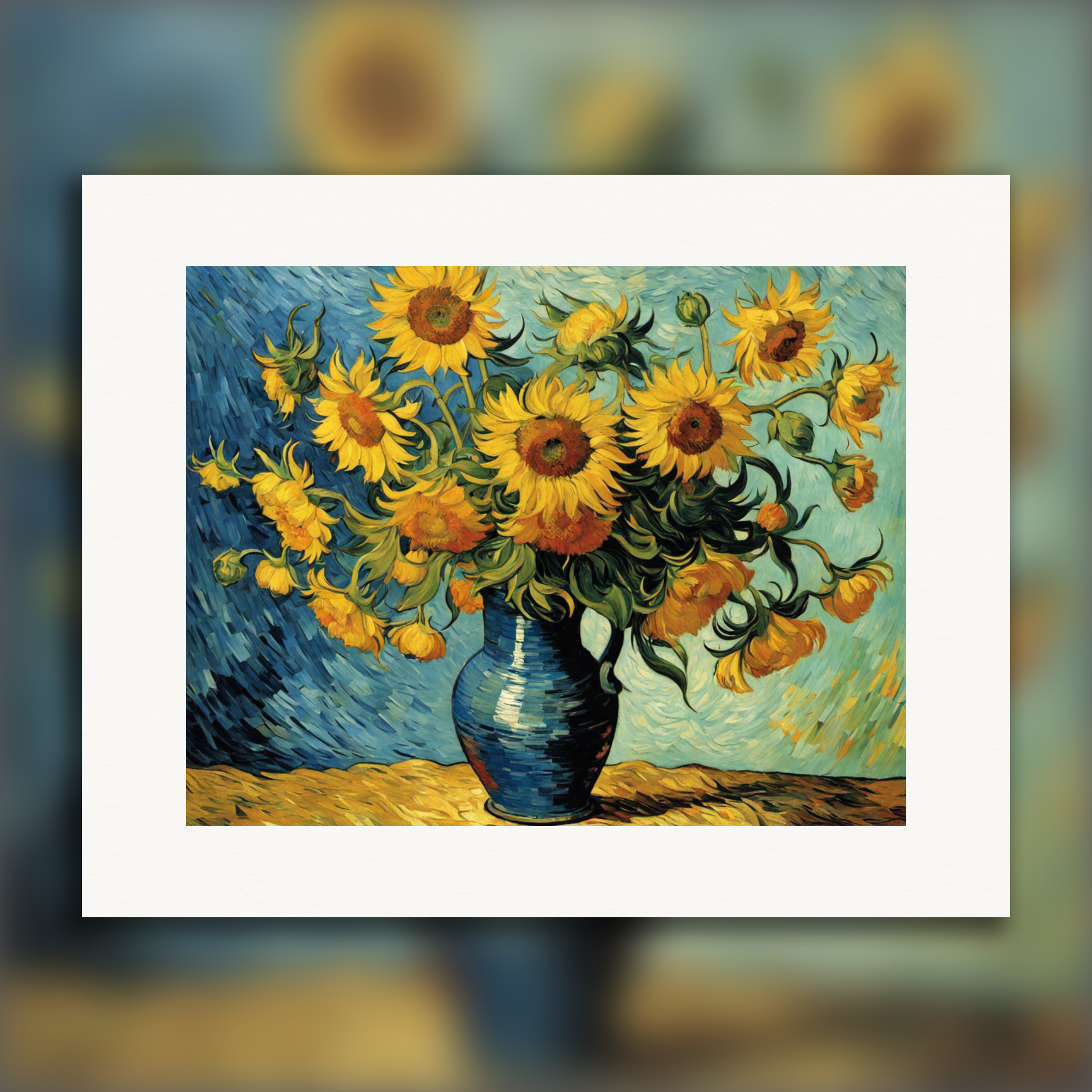 Artwork portraying the vibrant intensity of nature intertwined with human feeling, sunflowers – Print