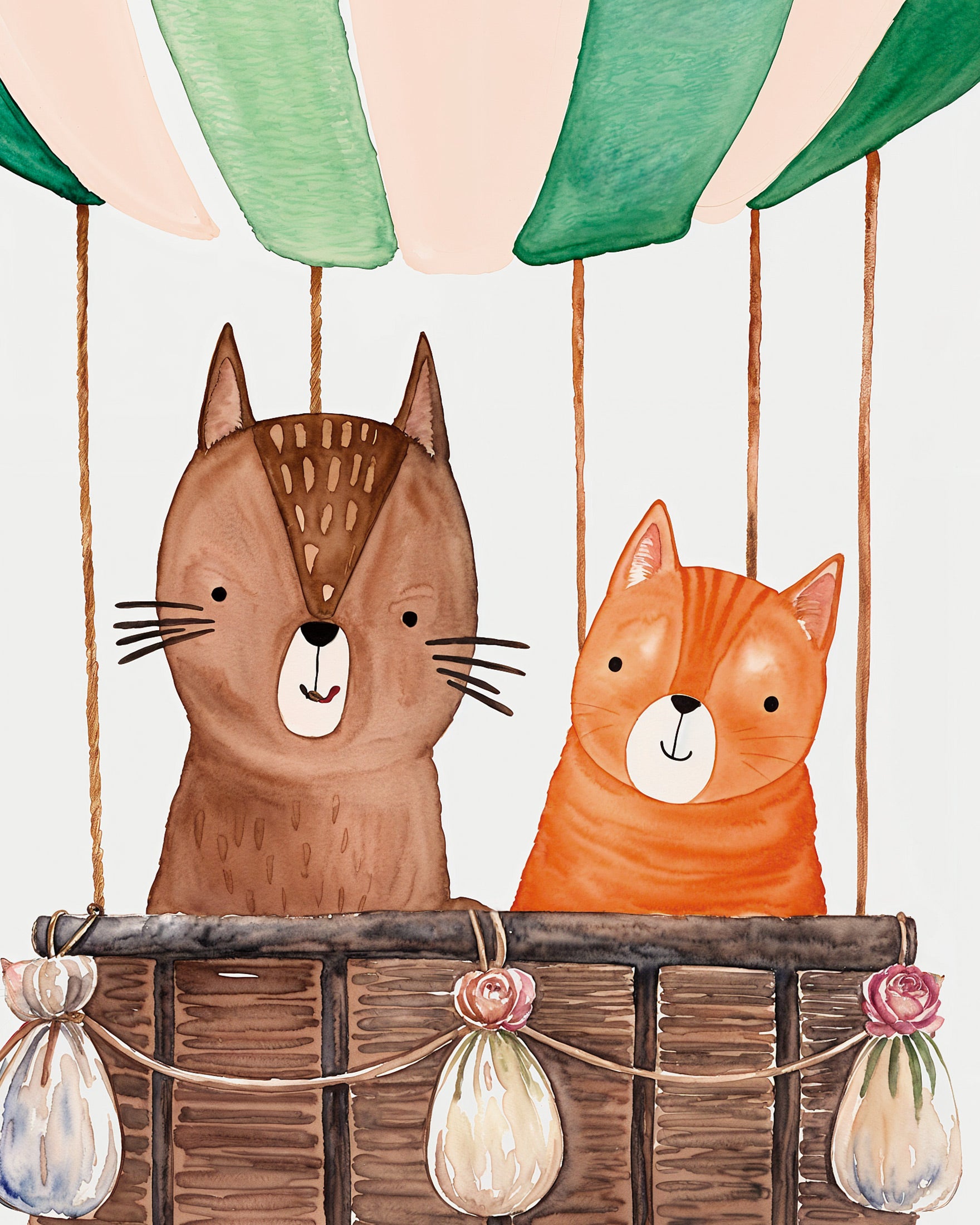 A pair of moggies soar in a hot-air balloon – Print