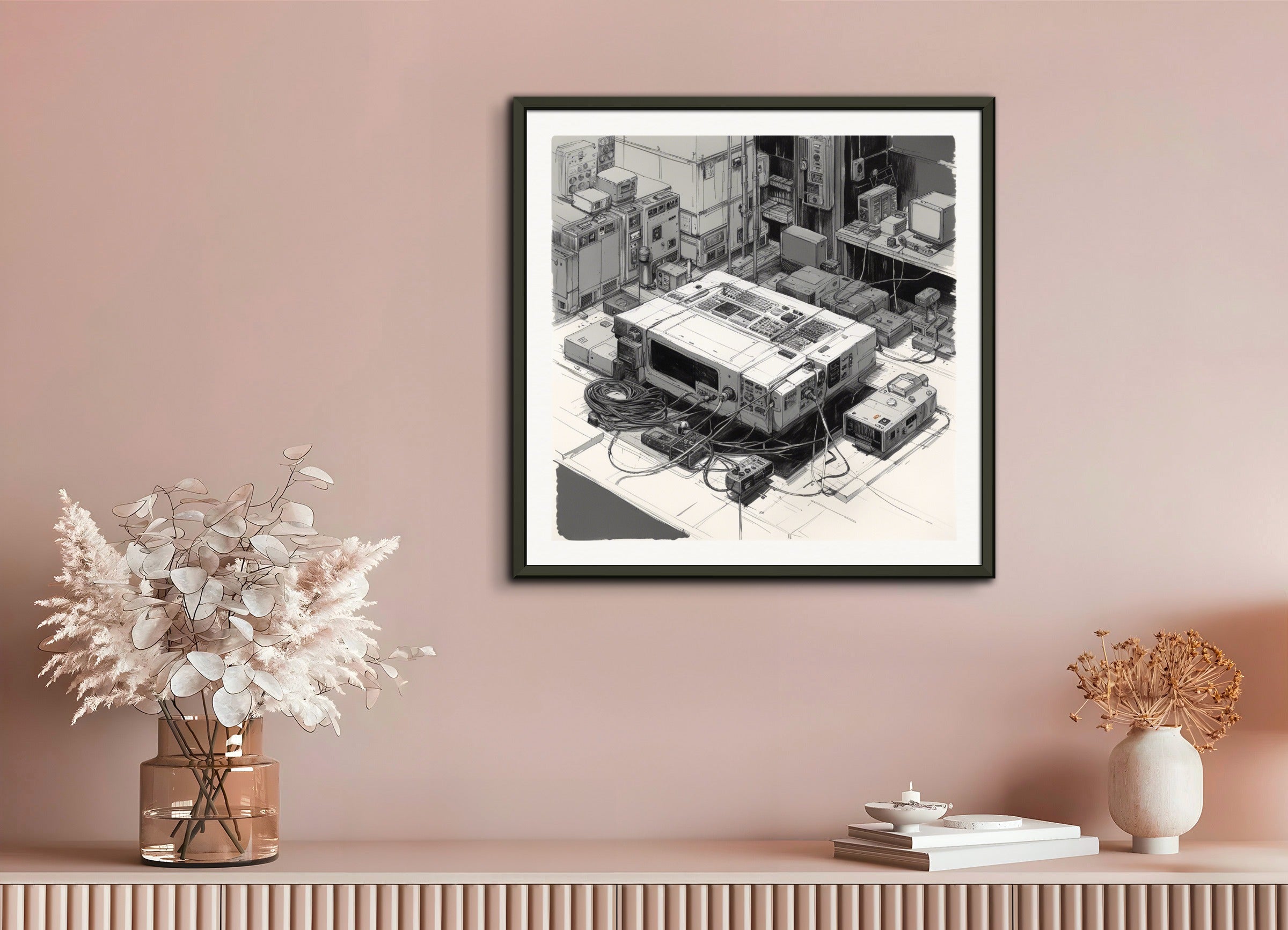 Poster with metal frame: Contemporary dark cyberpunk manga, Video game console