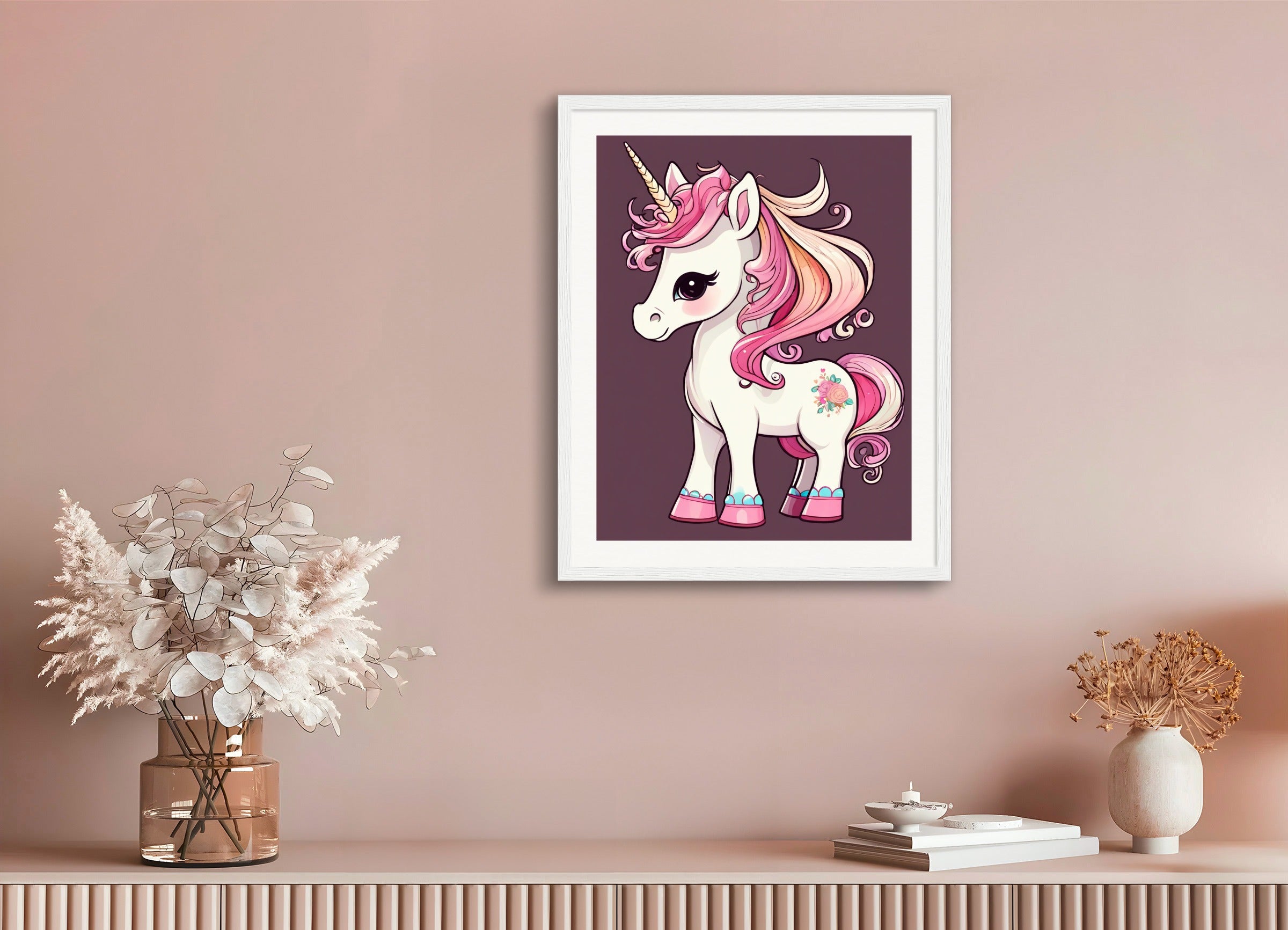 Poster with wood frame: , A baby cute unicorn