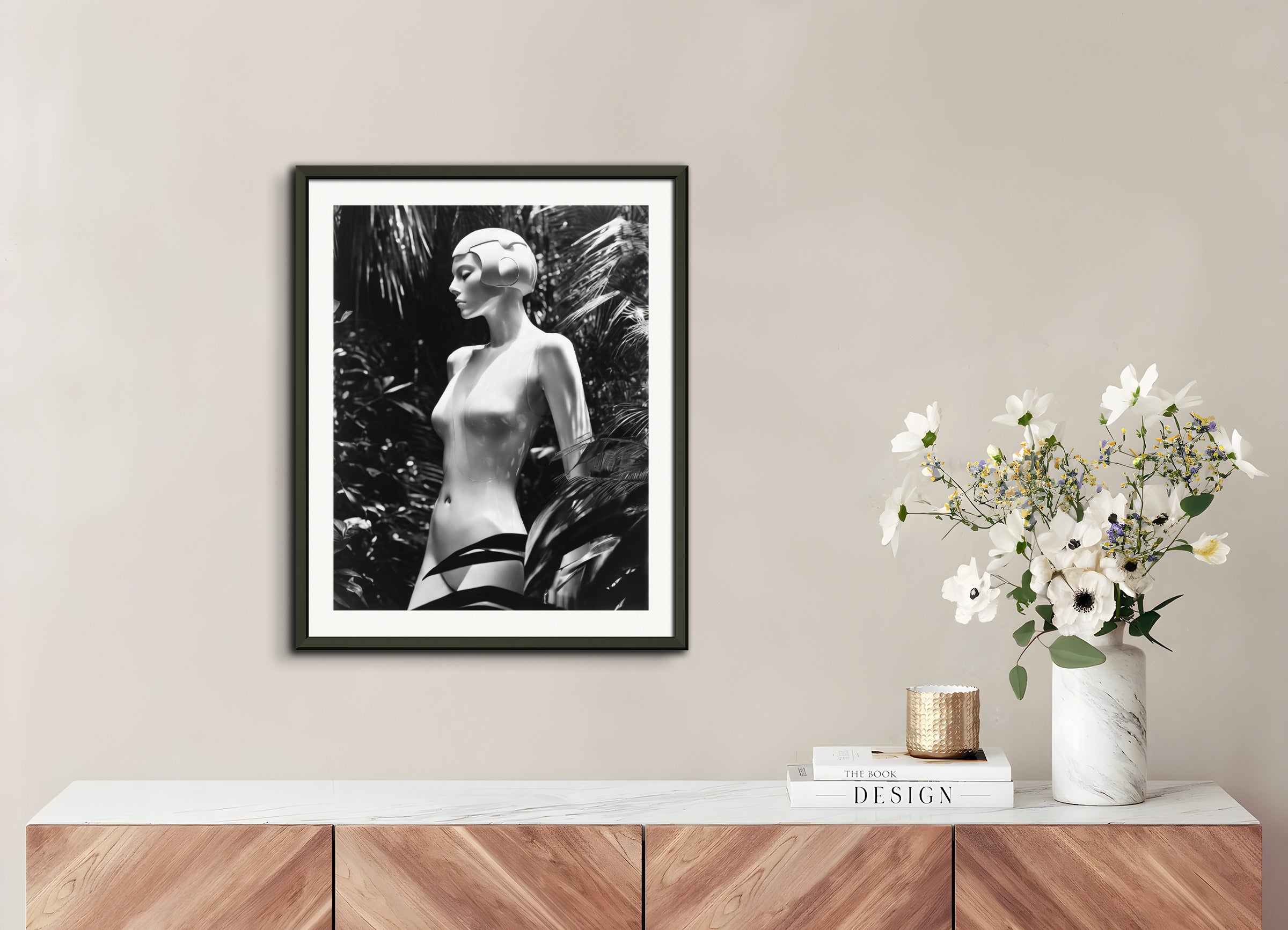 Poster with metal frame: XXth century american pictorialist and romantic photography of the 20th century, black and white,