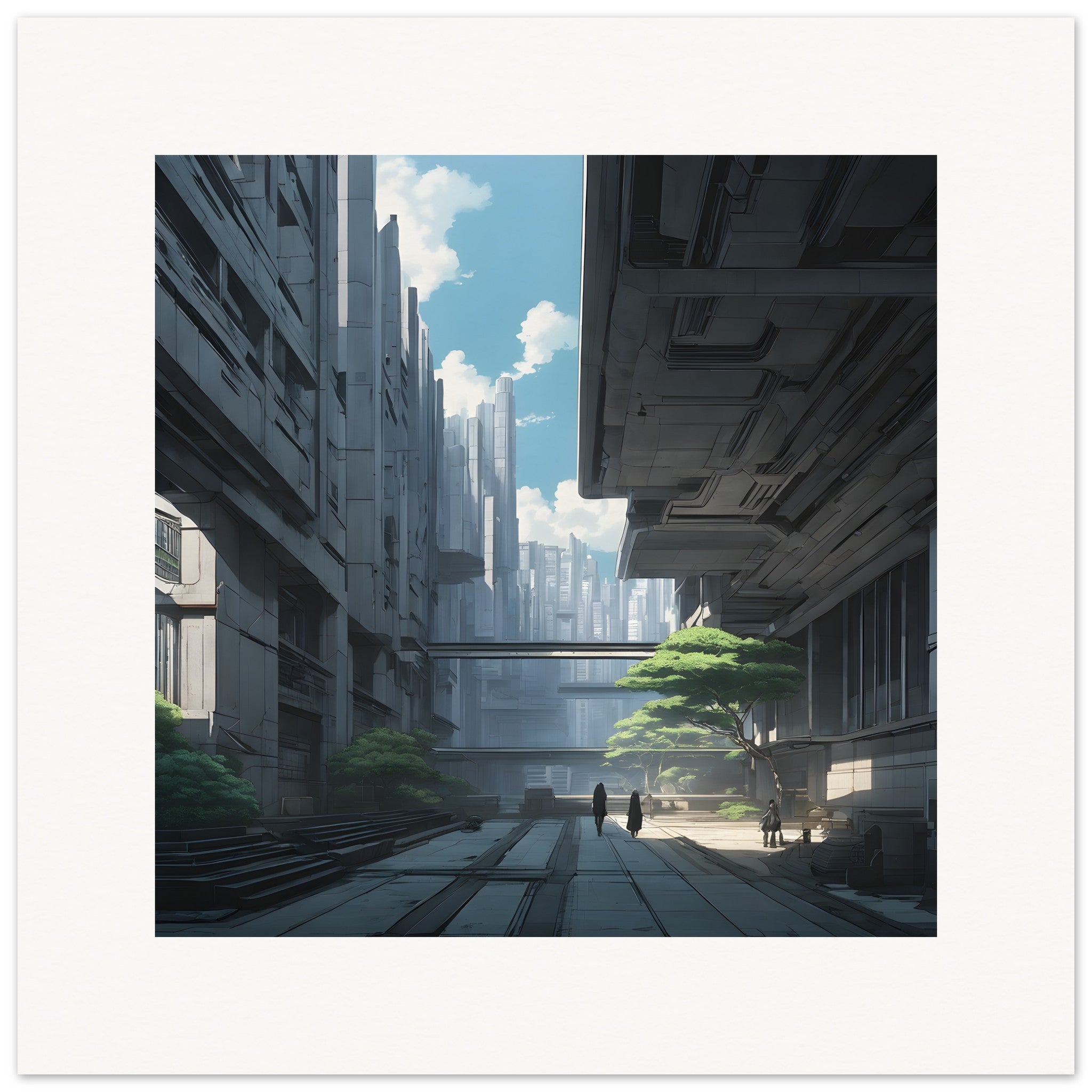 Spectral figure within the shell, Brutalist design, urban landscape – Print