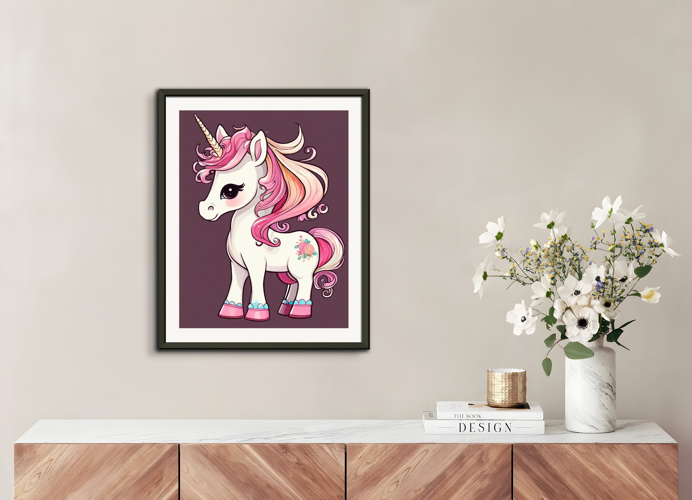 Poster with metal frame: , A baby cute unicorn