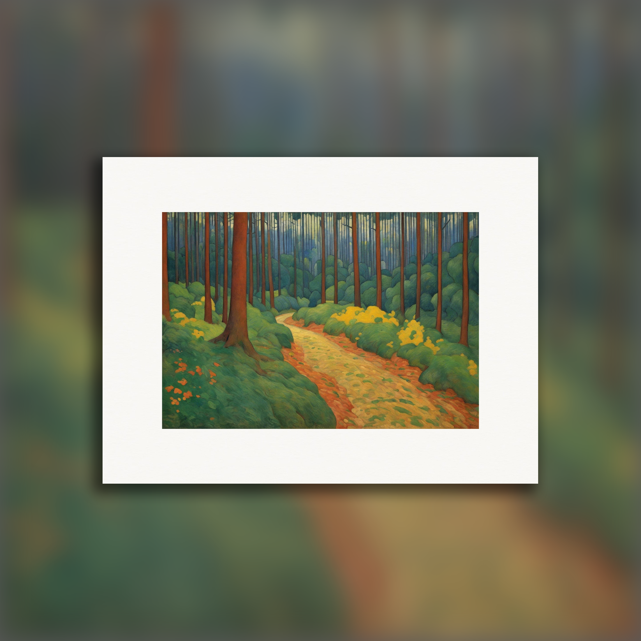 Symbolism featuring vivid hues and pared-down forms, Woodland – Print