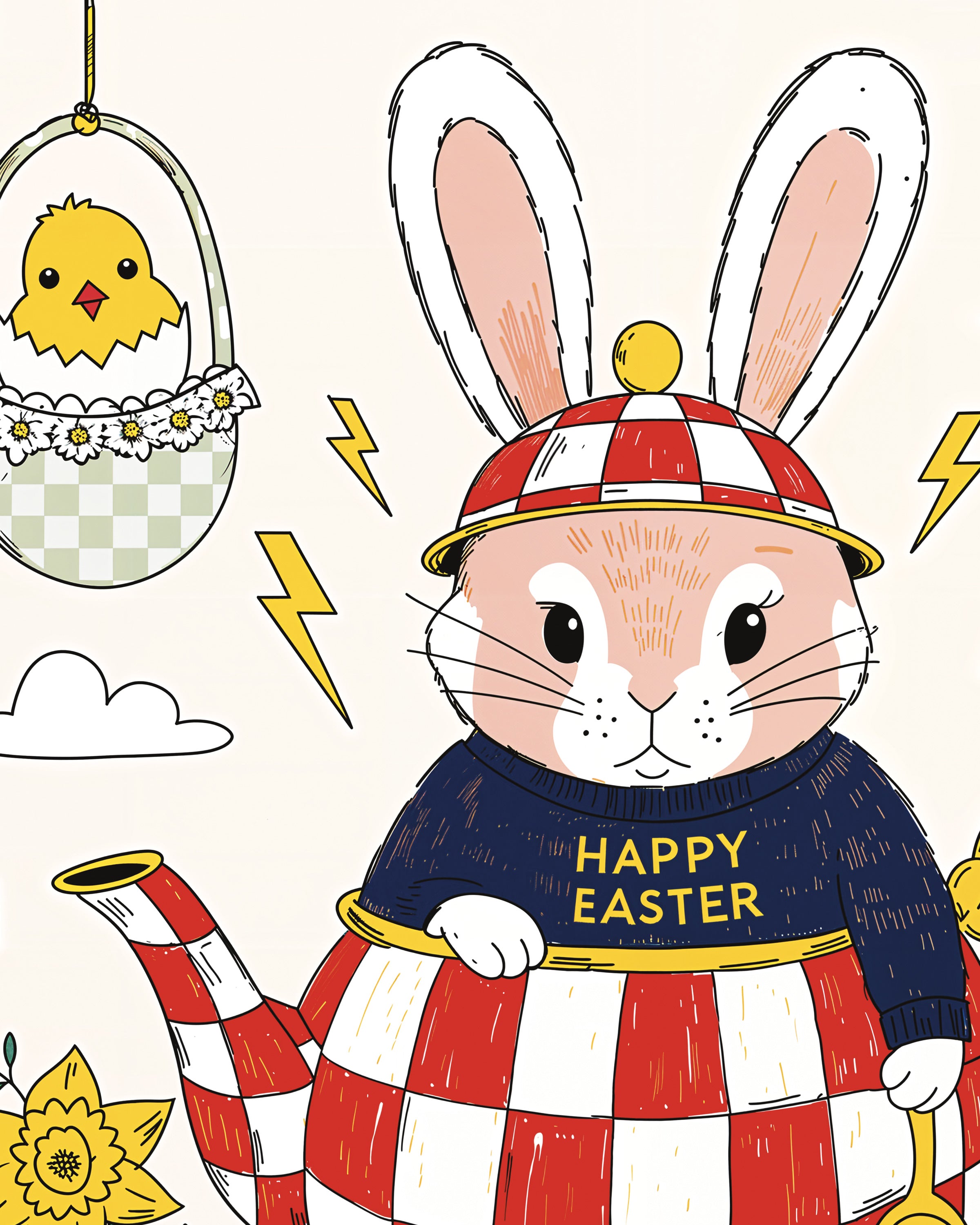 Easter Breeze - Bunny Teapot and Daffodils Print