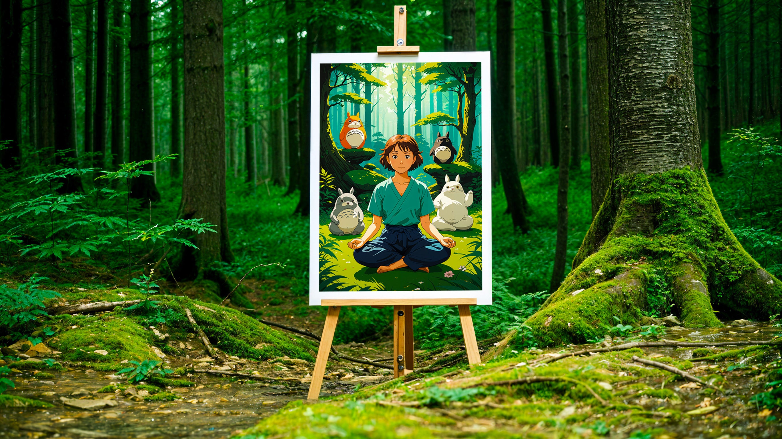 Studio Ghibli Print Featuring Totoro in a Meditative Pose