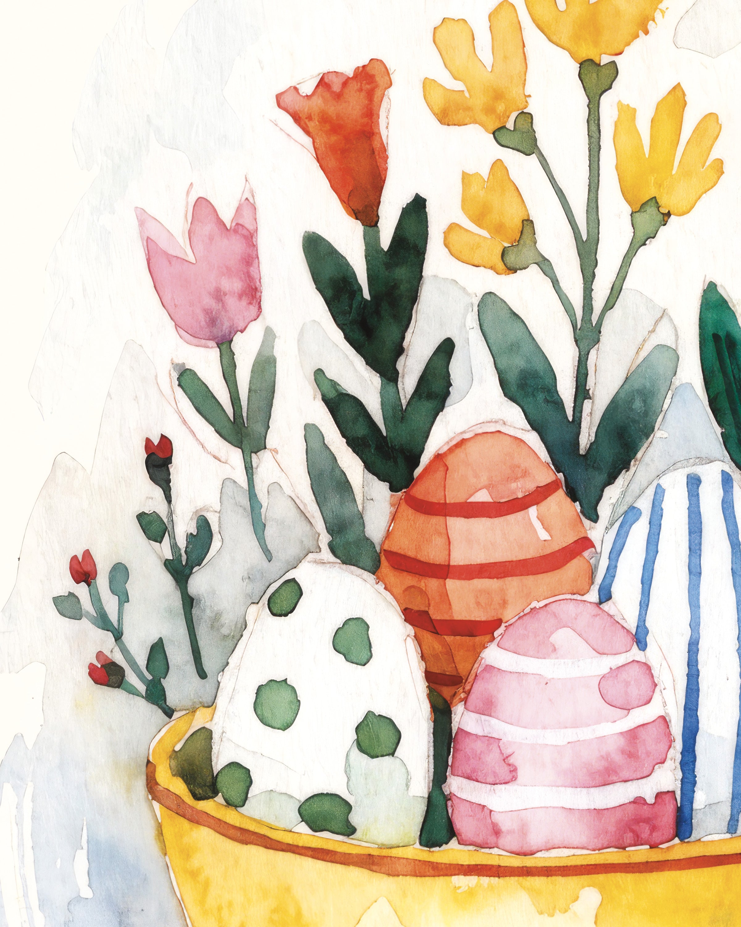 Easter Eggs in Yellow Bowl Watercolour Poster
