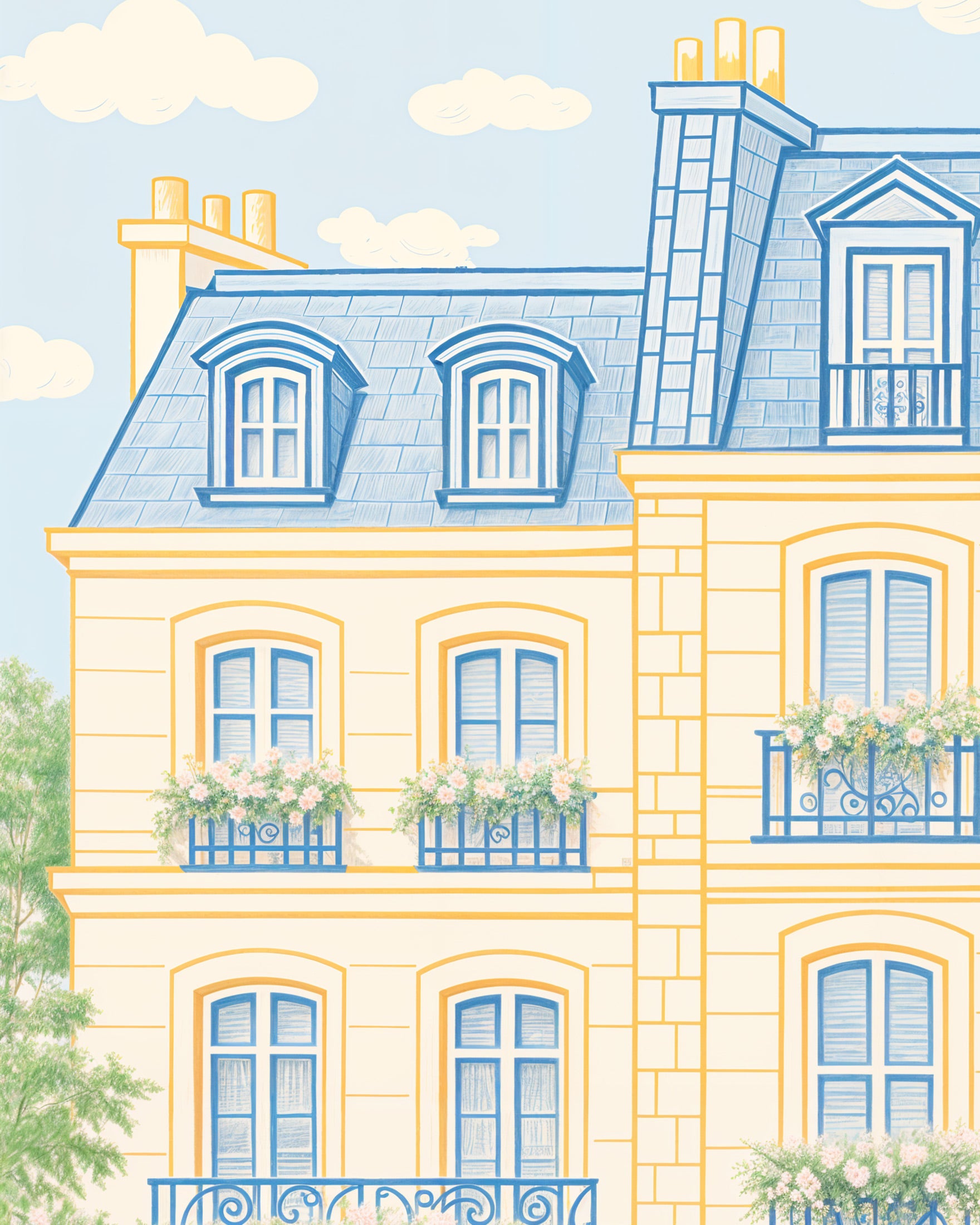 Paris Façade Poster – Elegant Pastel Illustration
