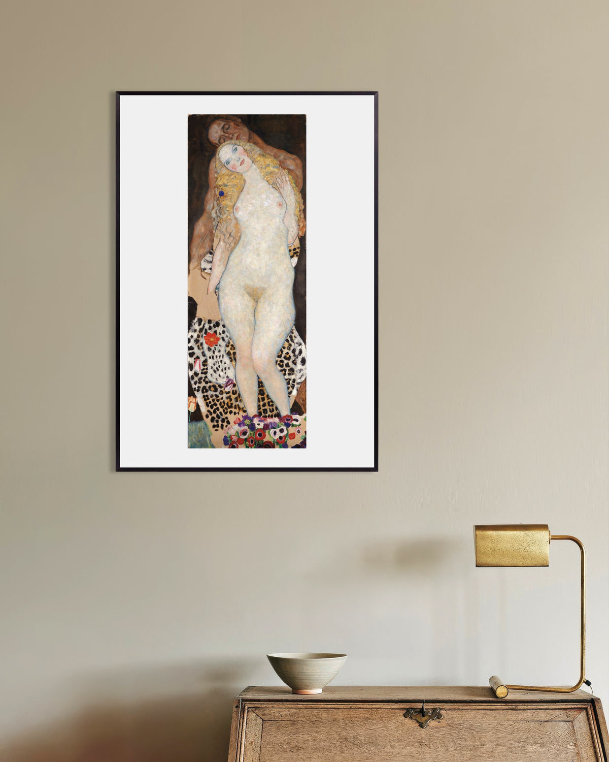 Poster of Adam and Eve (1917–1918) by Gustav Klimt, with metal frame