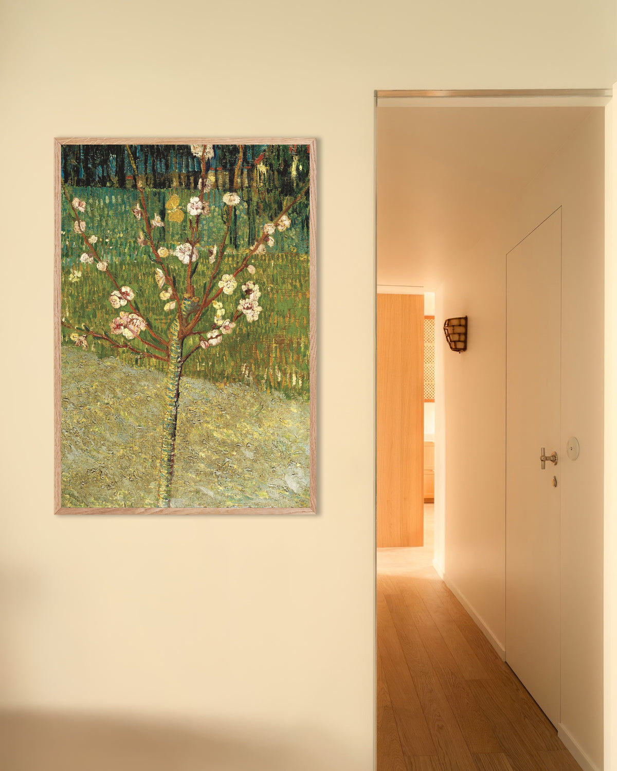 Poster of Almond Tree in Blossom (1888) by Vincent van Gogh, with natural wooden frame