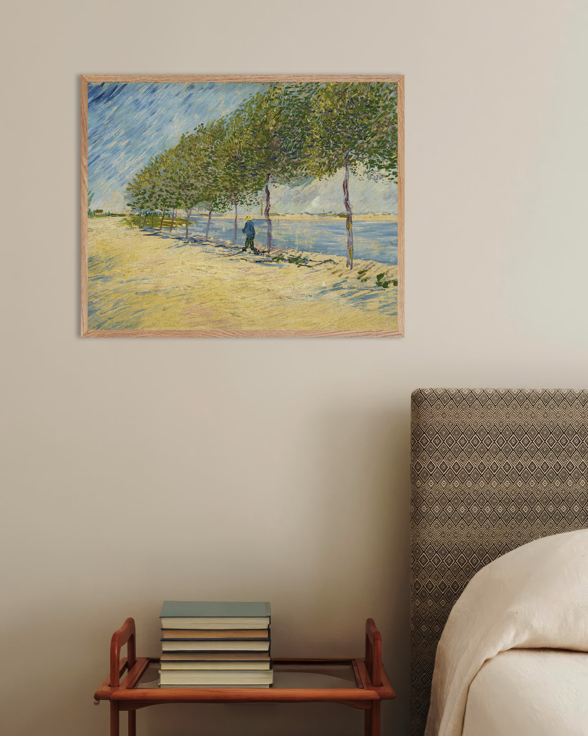 Poster of Along the Seine (1887) by Vincent van Gogh, with natural wooden frame