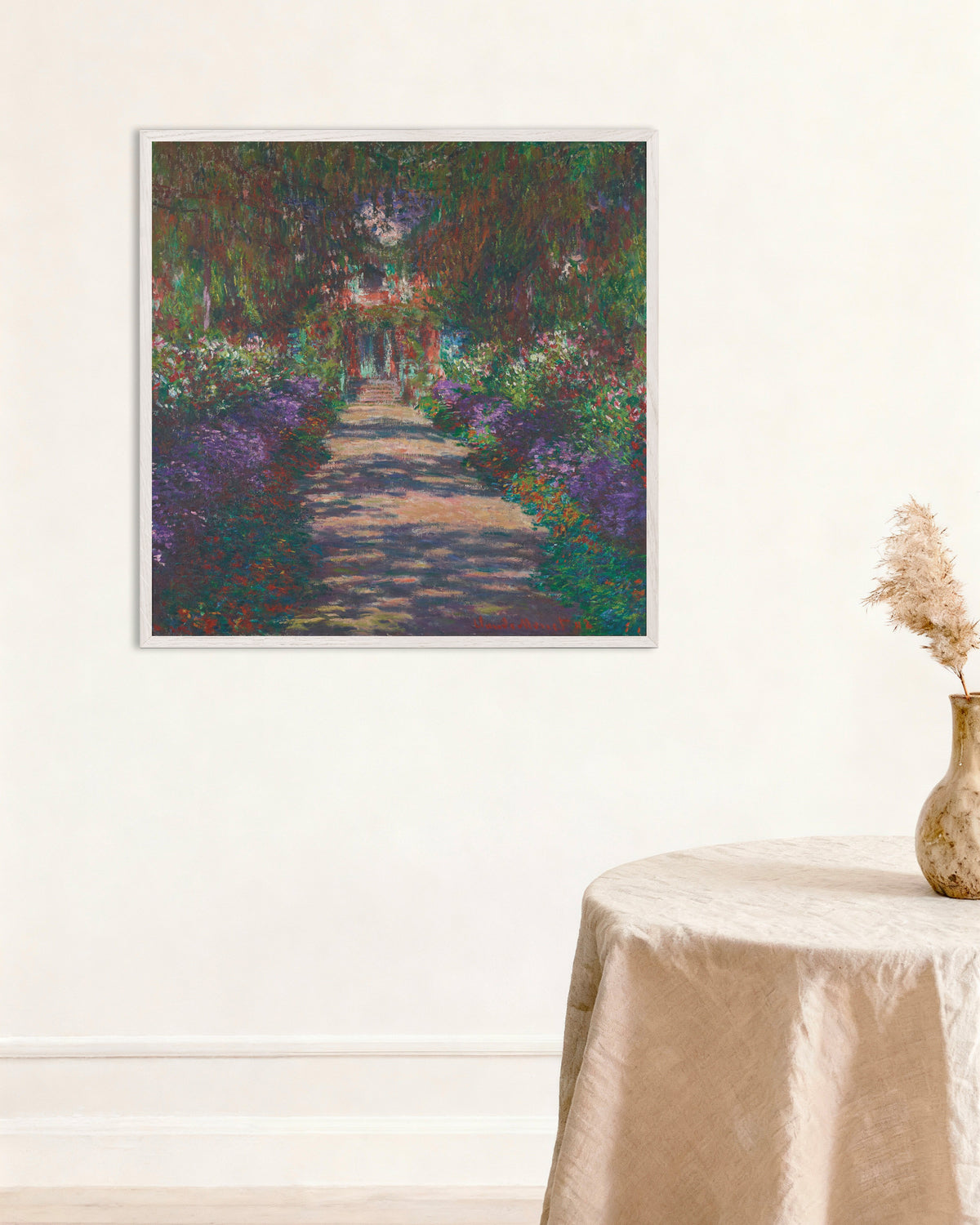 Poster of An Avenue in Monet's Garden at Giverny (1902) by Claude Monet, with white wooden frame
