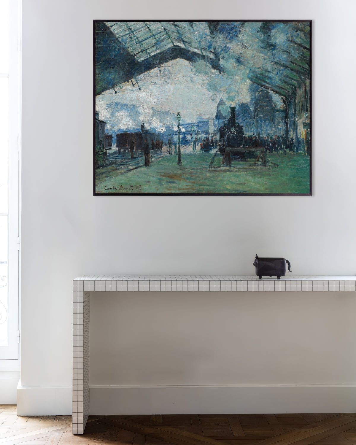 Poster of Arrival of the Normandy Train, Gare Saint-Lazare (1877) by Claude Monet, with metal frame