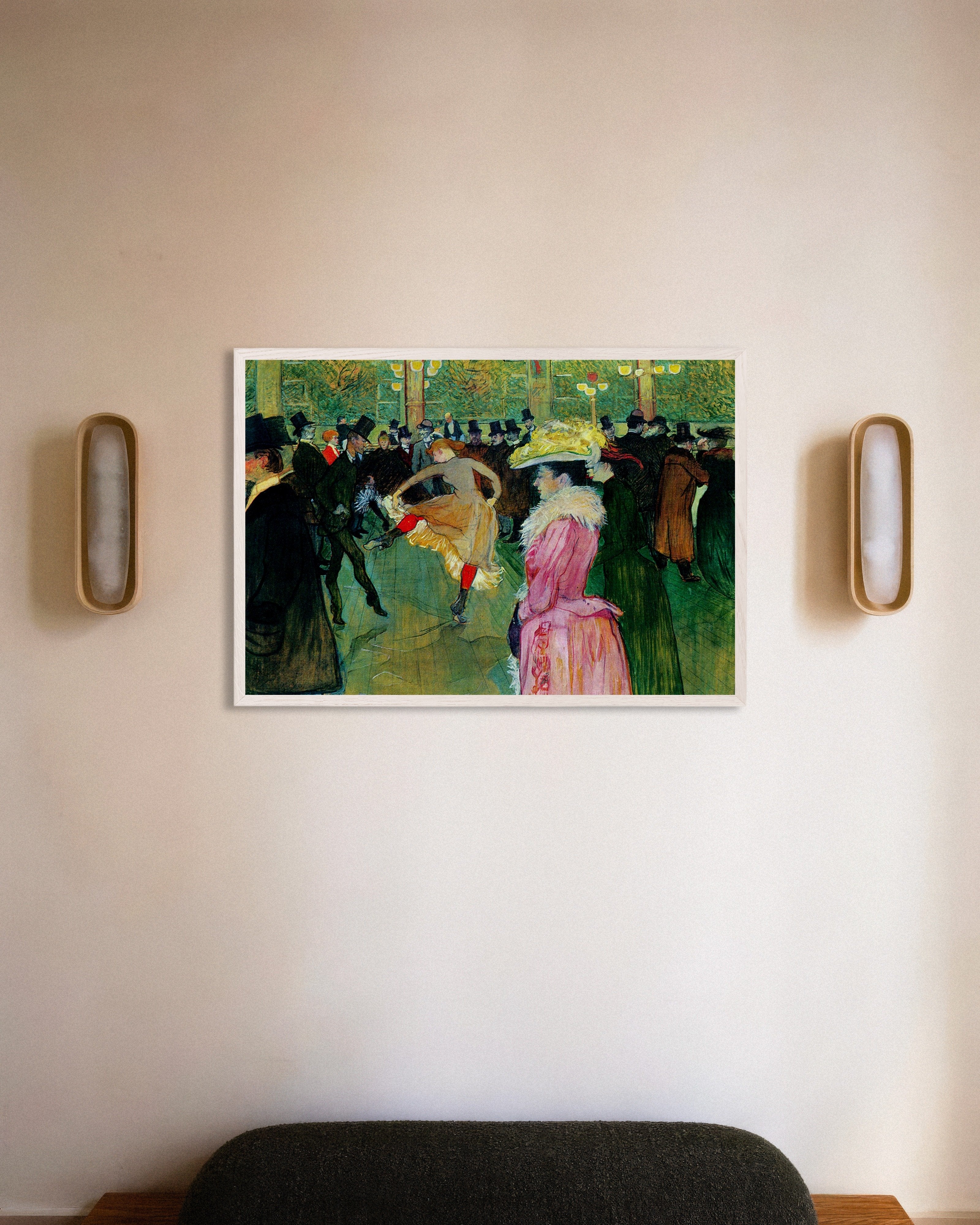 Poster of At the Moulin Rouge by Henri de Toulouse-Lautrec, 1890 - Poster, with white wooden frame