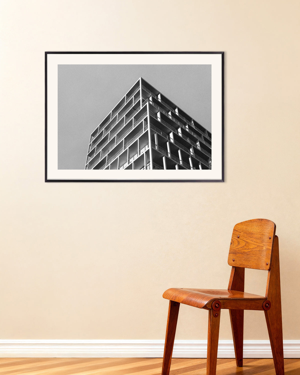 Poster of Balcony Corner in Gray Sky, with metal frame