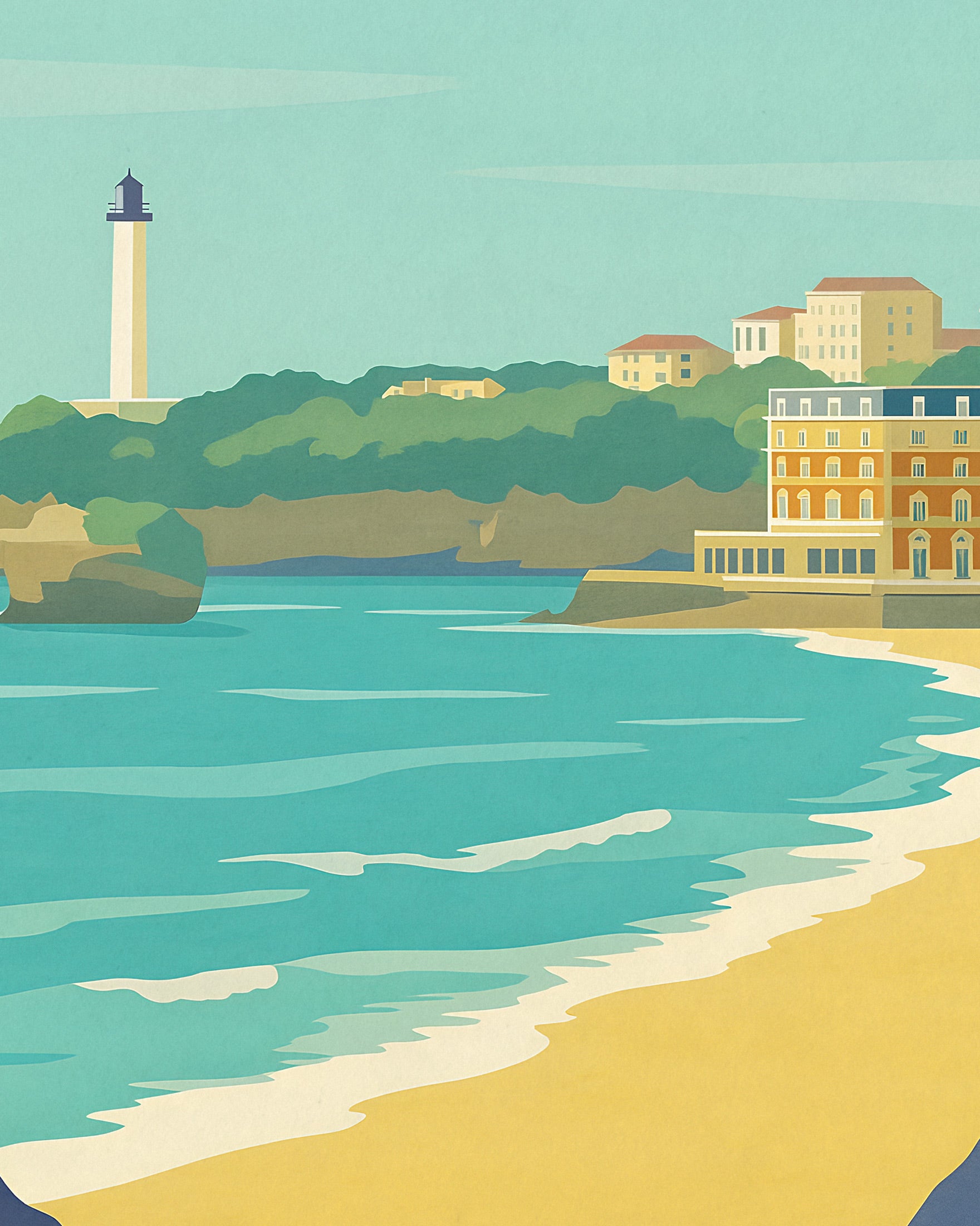 Biarritz Vintage Travel Print – Scenic French Basque Shoreline