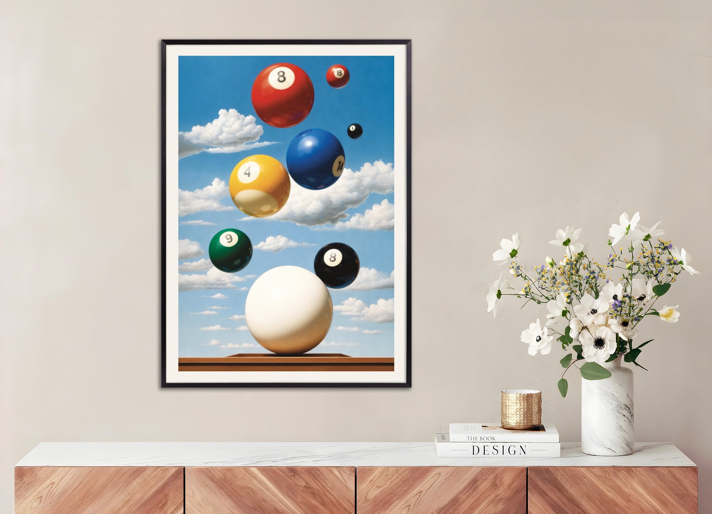 Poster of Billiard balls poster – Surreal sports art print, with metal frame