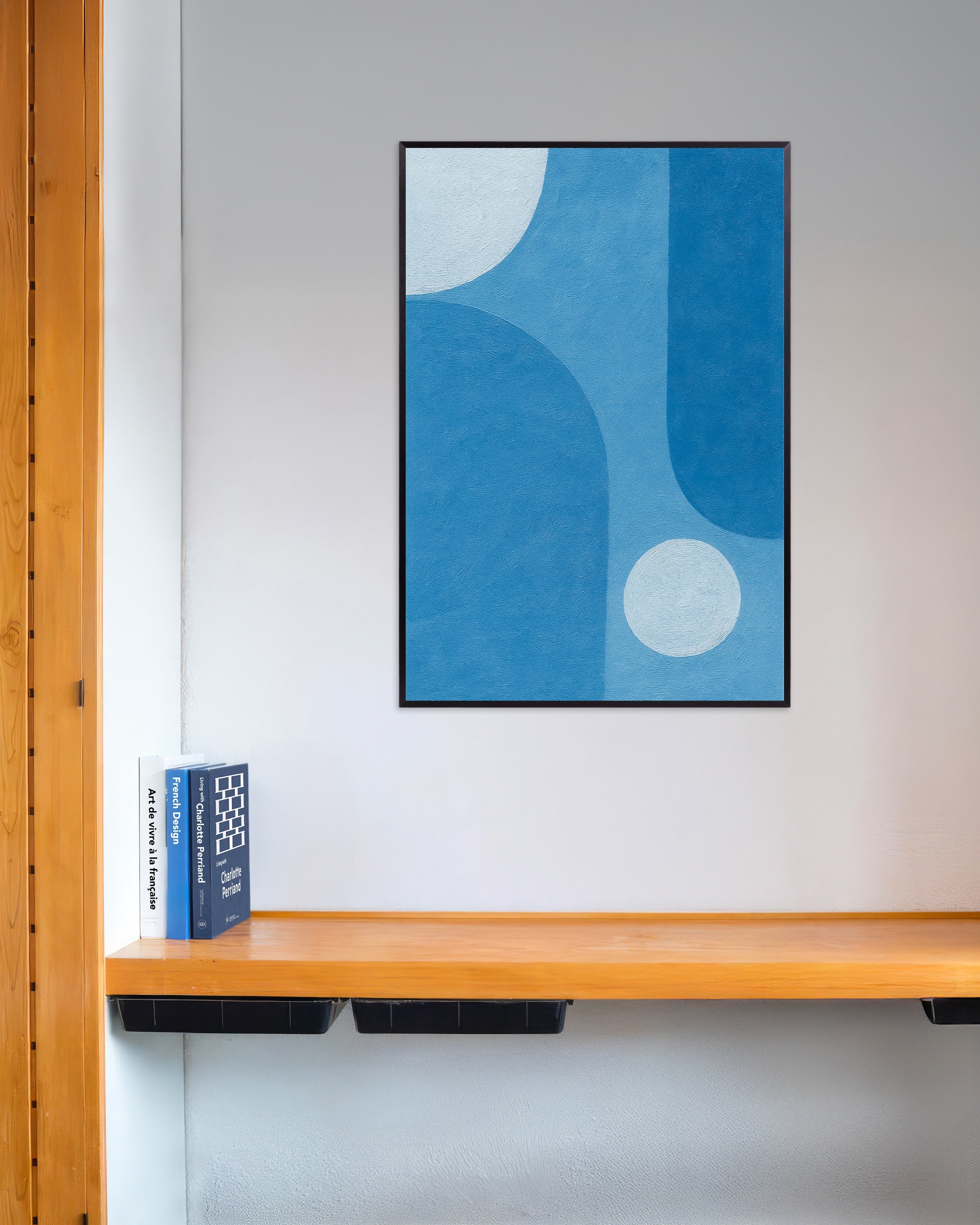Poster of Blue Atmosphere – abstract blue shapes poster, with metal frame