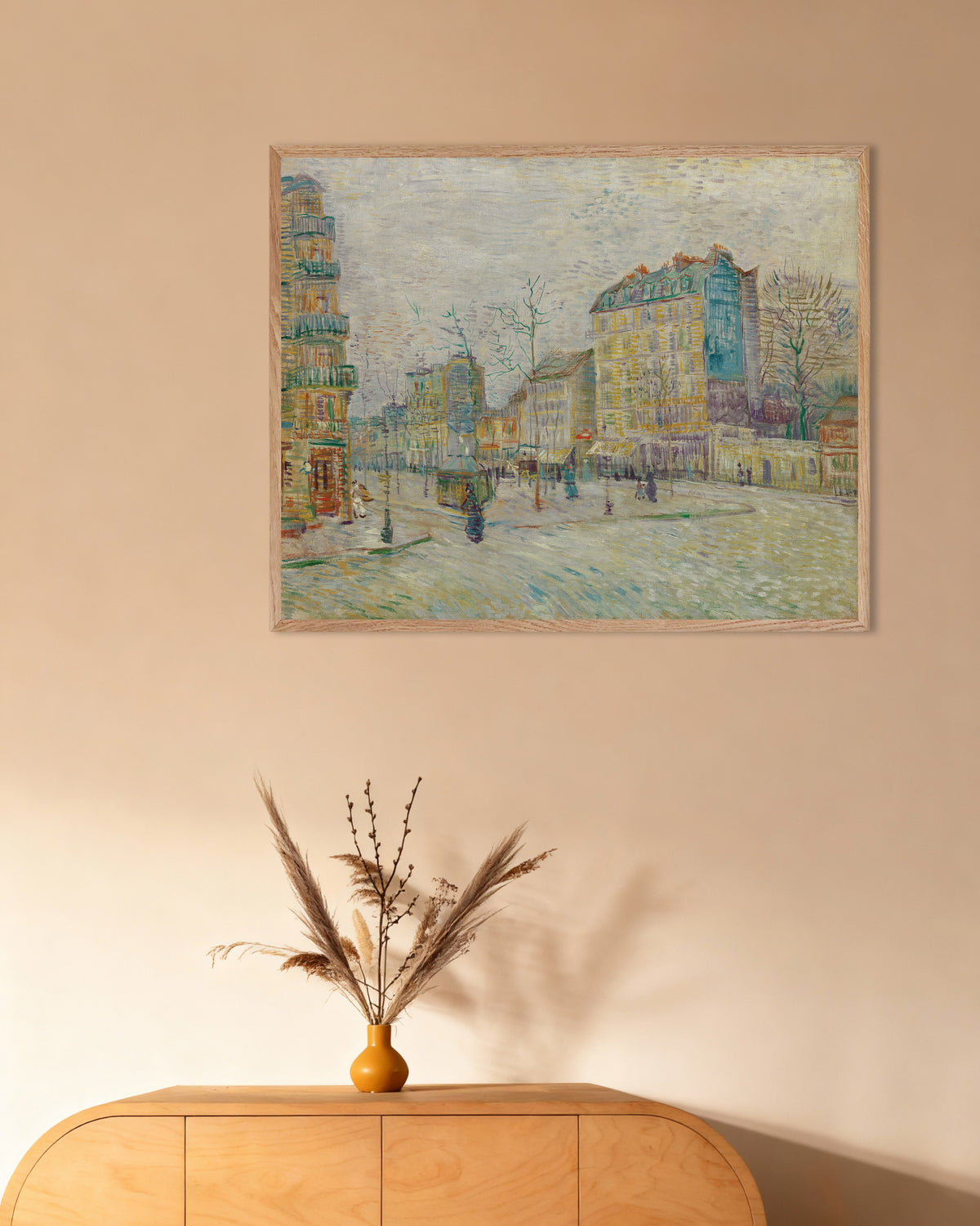 Poster of Boulevard de Clichy (1887) by Vincent van Gogh, with natural wooden frame