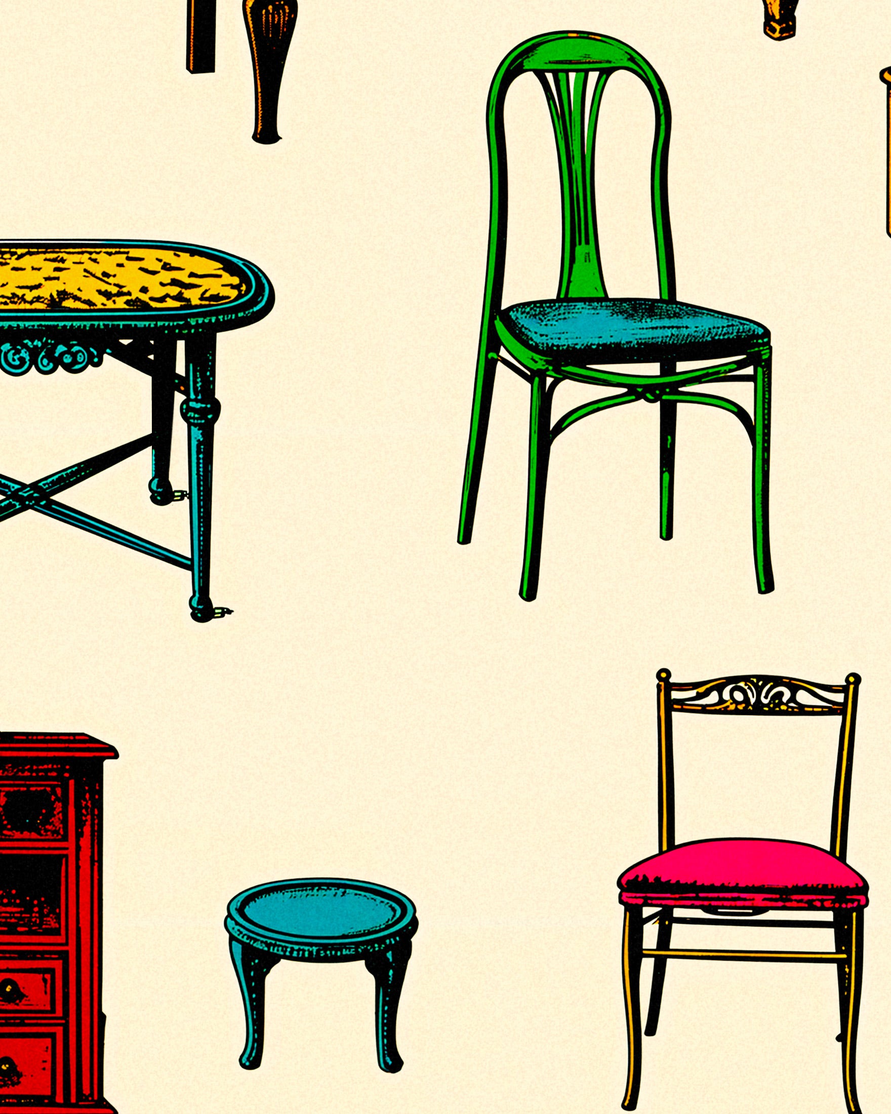 Flea market poster, furniture and objects - Poster
