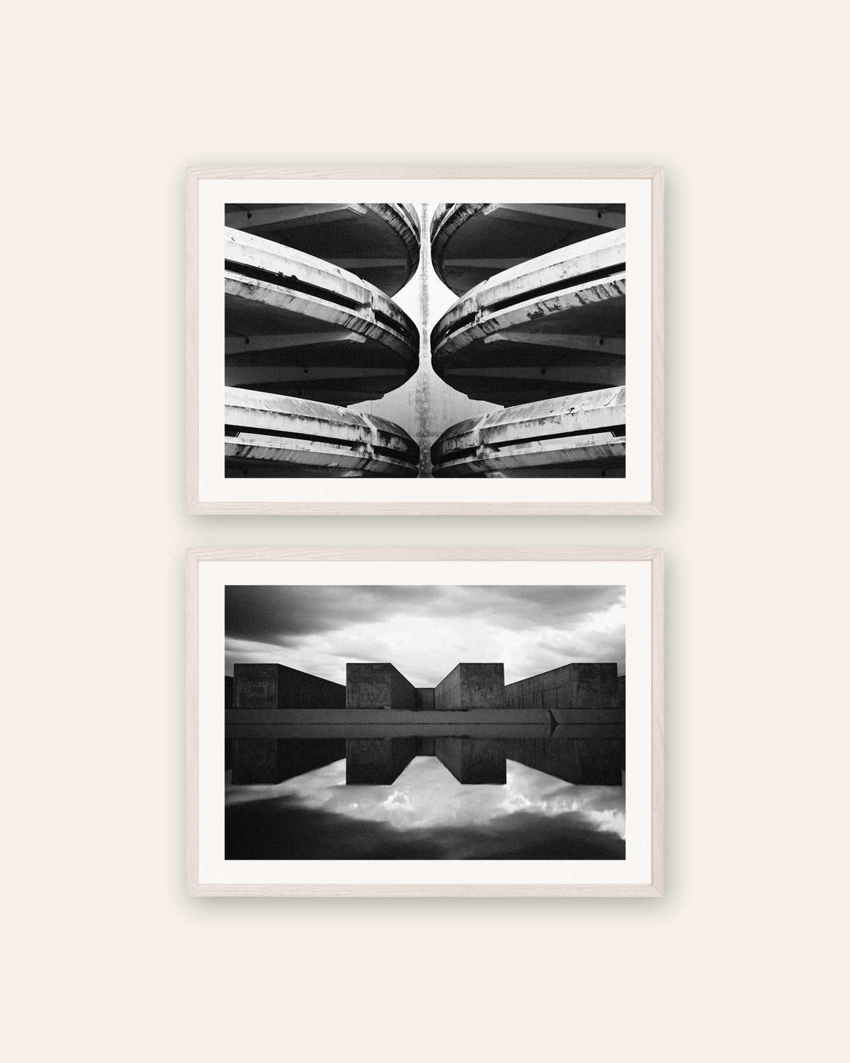 Brutalist Posters Set of 2 – Symmetry, prints in white oak frames