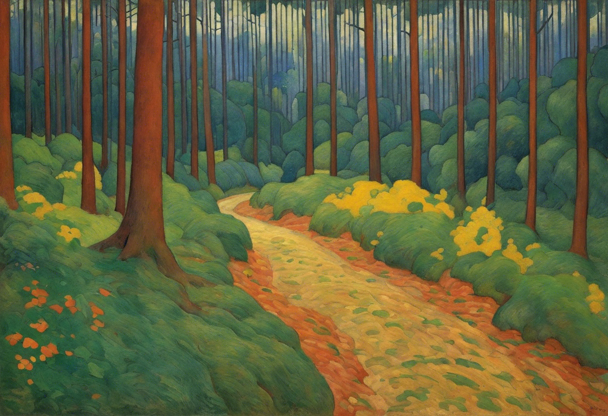 Symbolism featuring vivid hues and pared-down forms, Woodland – Print