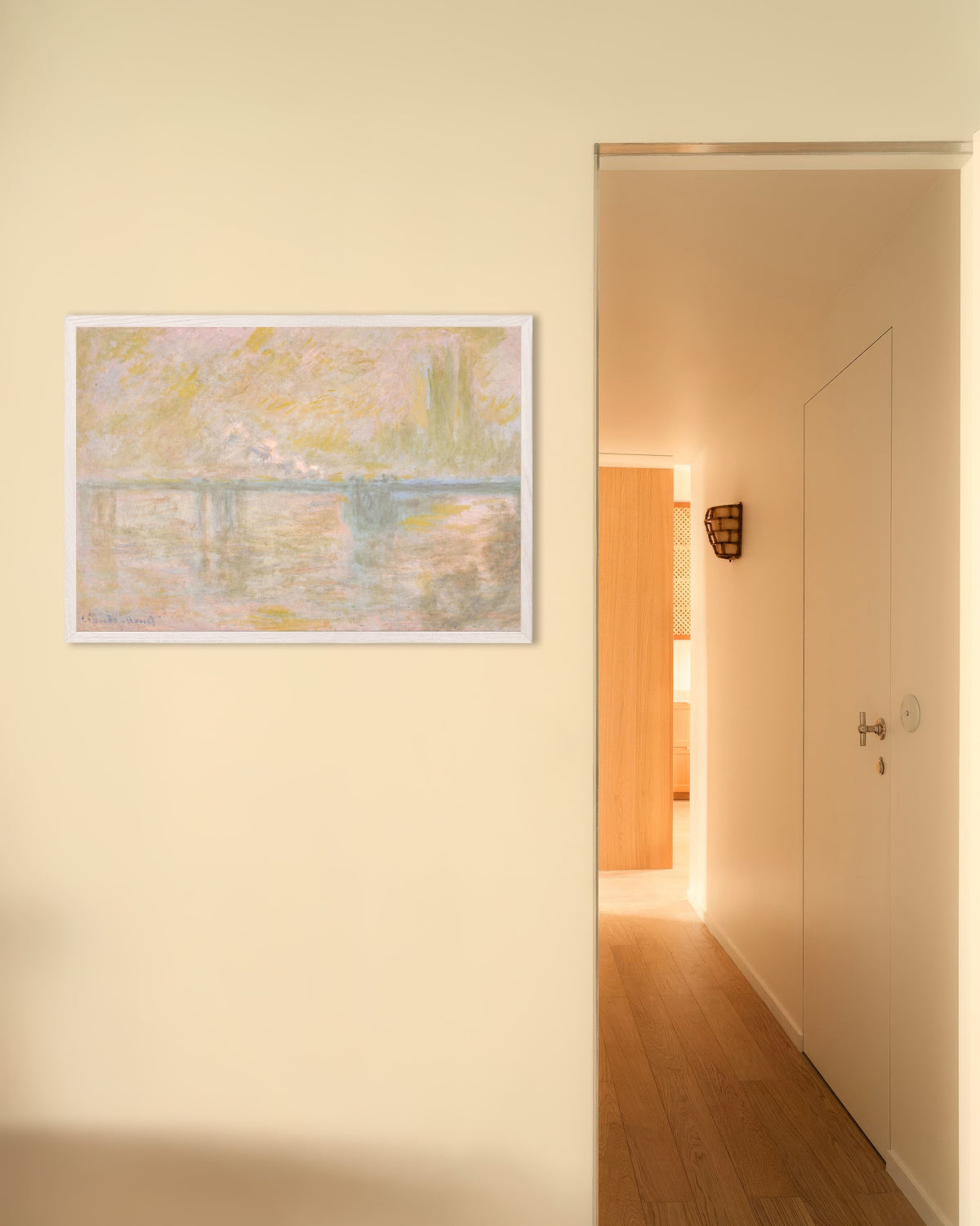 Poster of Charing Cross Bridge, London (c. 1902) by Claude Monet, with white wooden frame