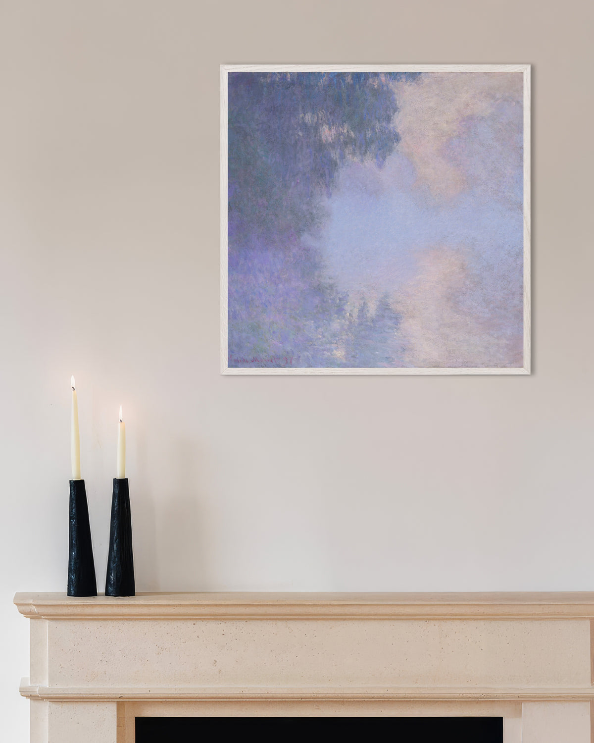 Poster of Branch of the Seine near Giverny, Mist (1897) by Claude Monet, with white wooden frame