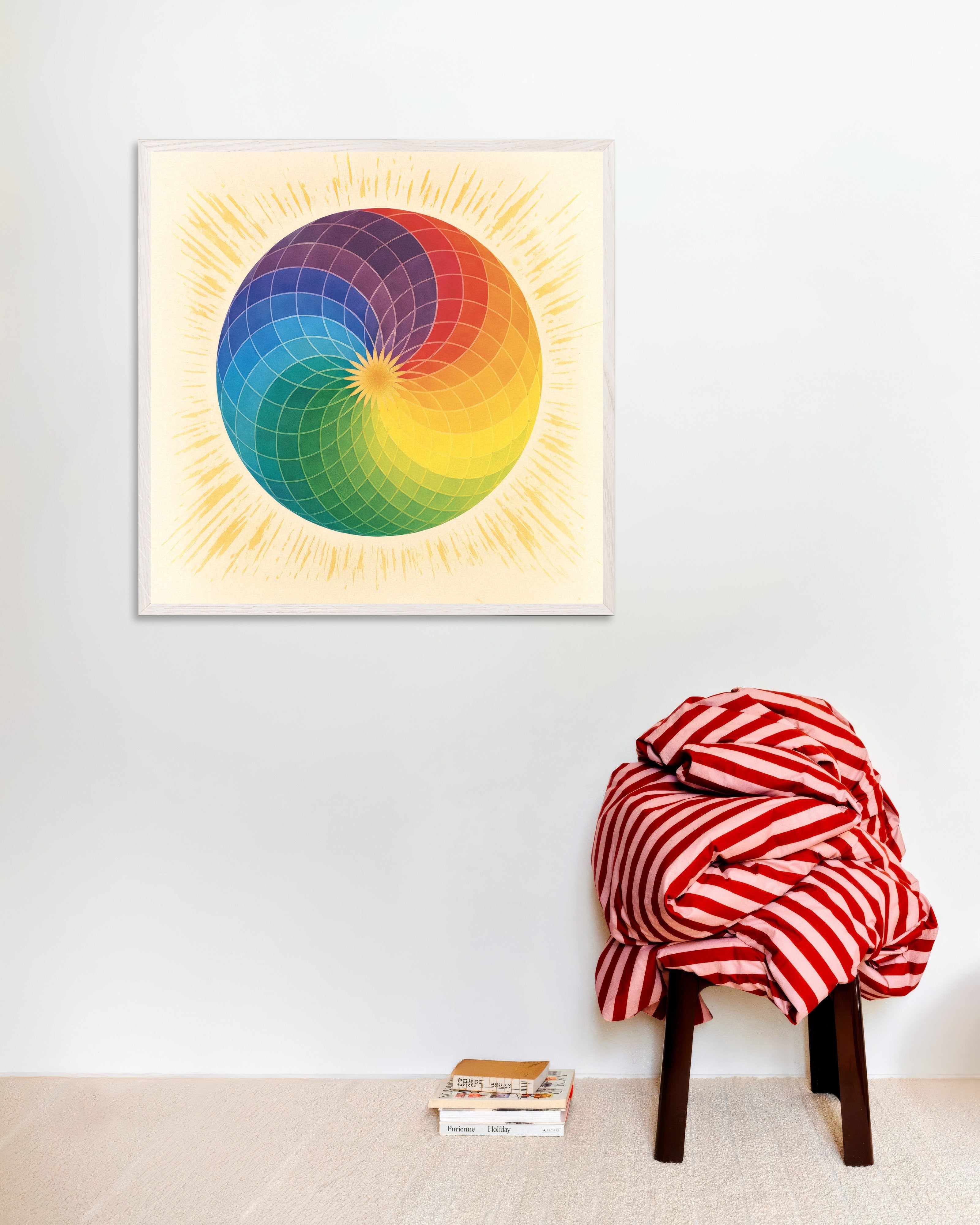 Poster of Color wheel mandala art print, with white wooden frame