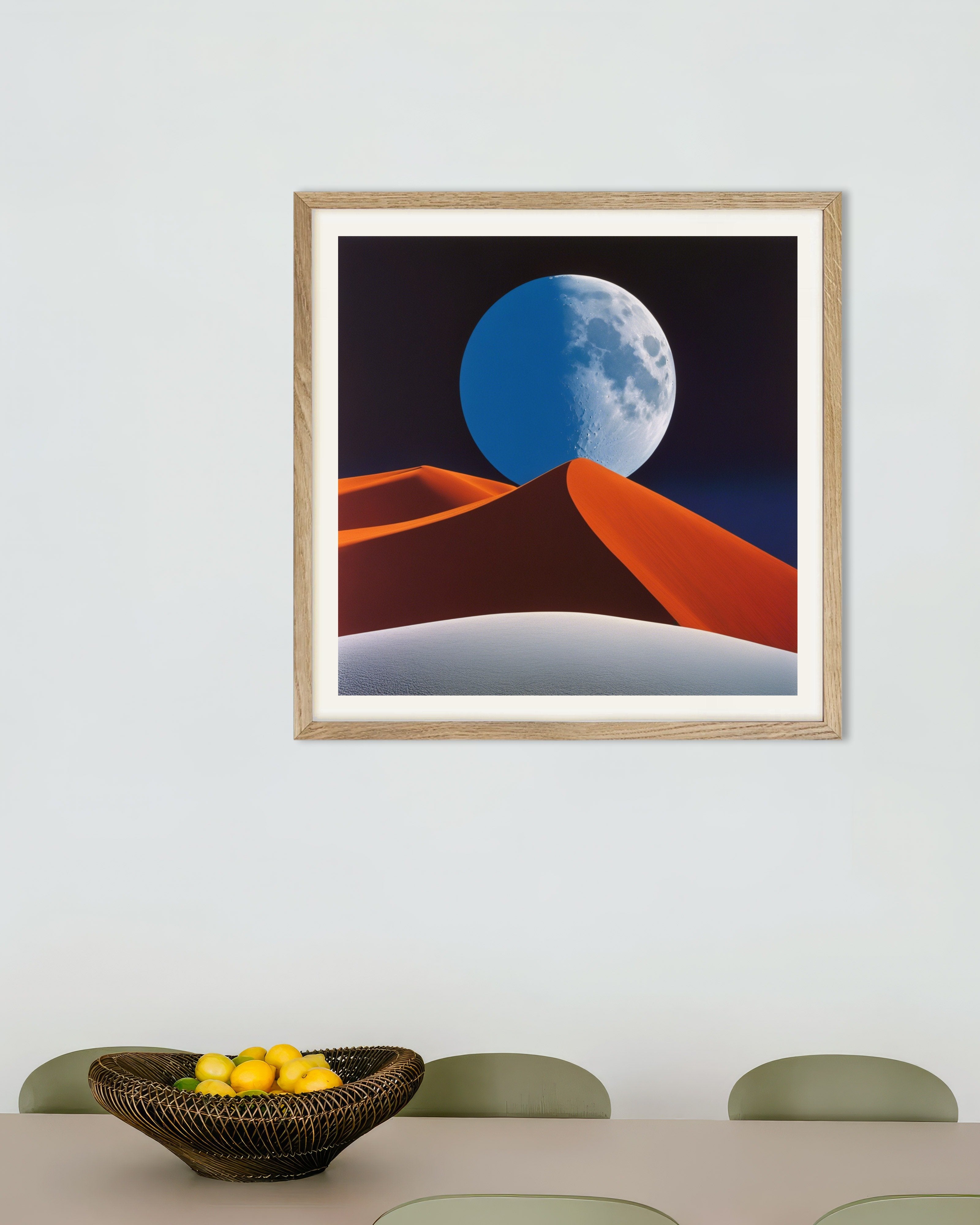 Poster of Colorful and abstract images, capturing geometric compositions in landscapes, Moon - Poster, with natural wooden frame