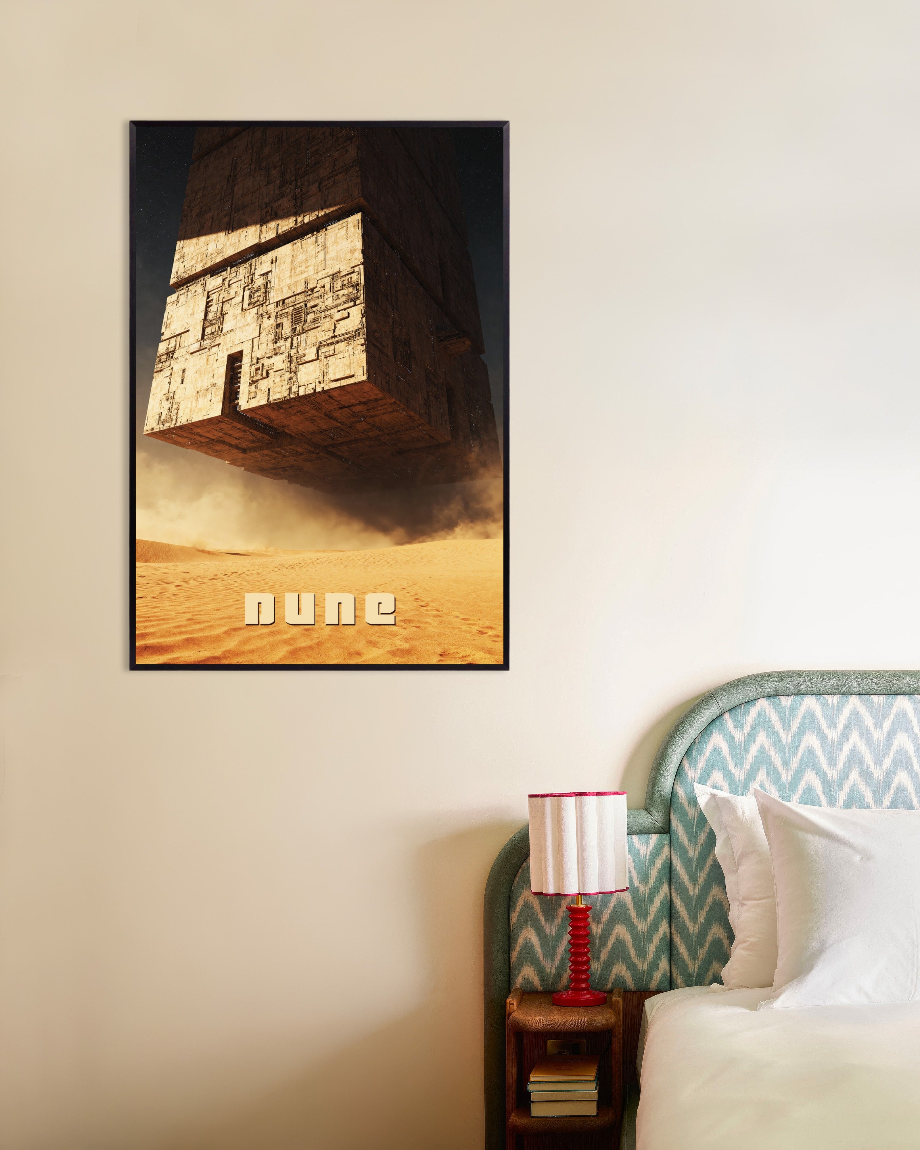 Poster of Colossal Desert Cube, Sci-Fi Megastructure Art Print, with metal frame