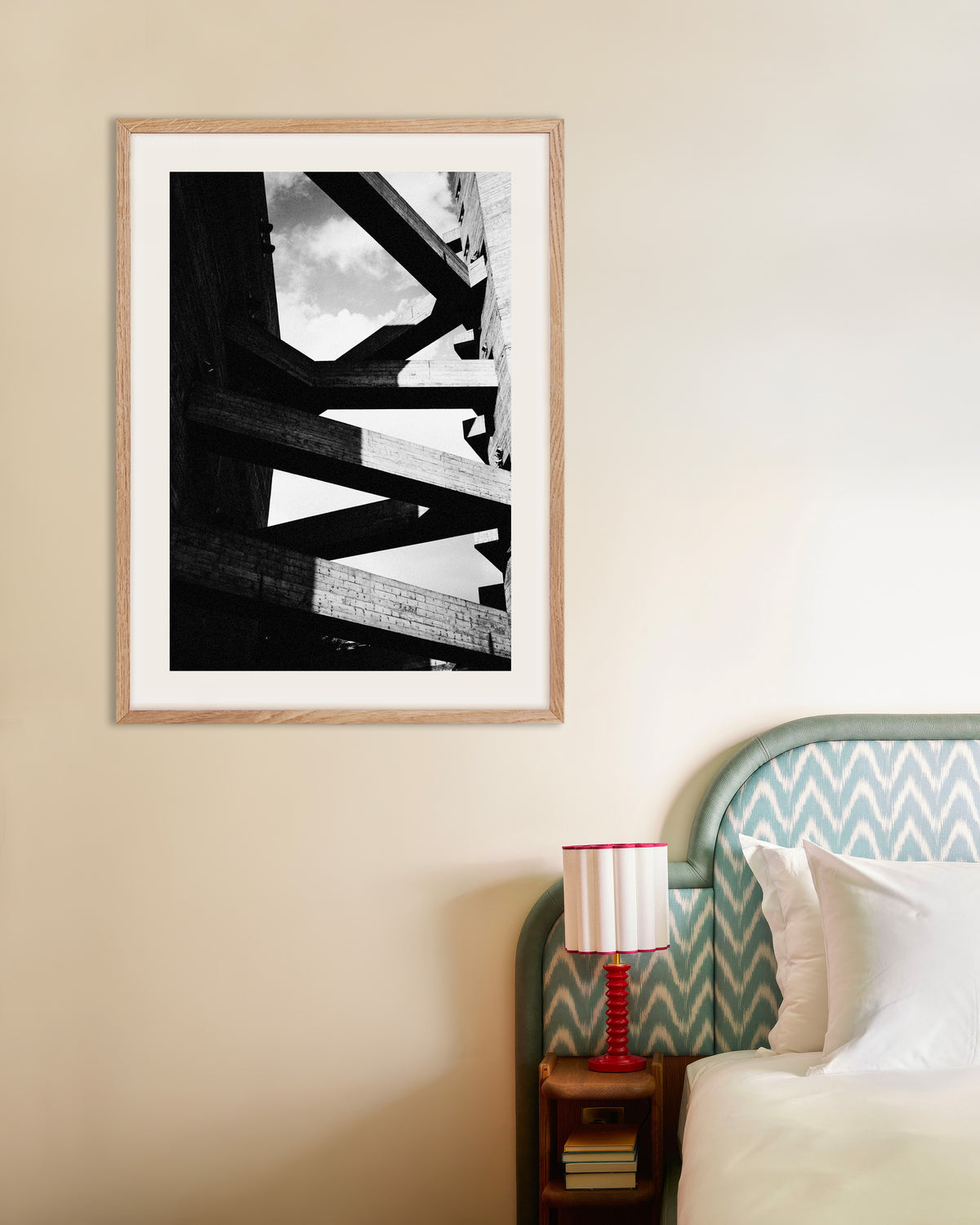 Poster of Concrete Beams Against the Sky, with natural wooden frame