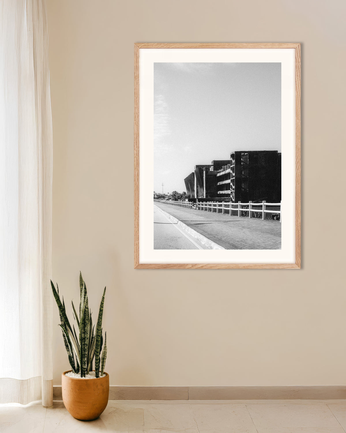 Poster of Concrete Ruin by the Road, with natural wooden frame