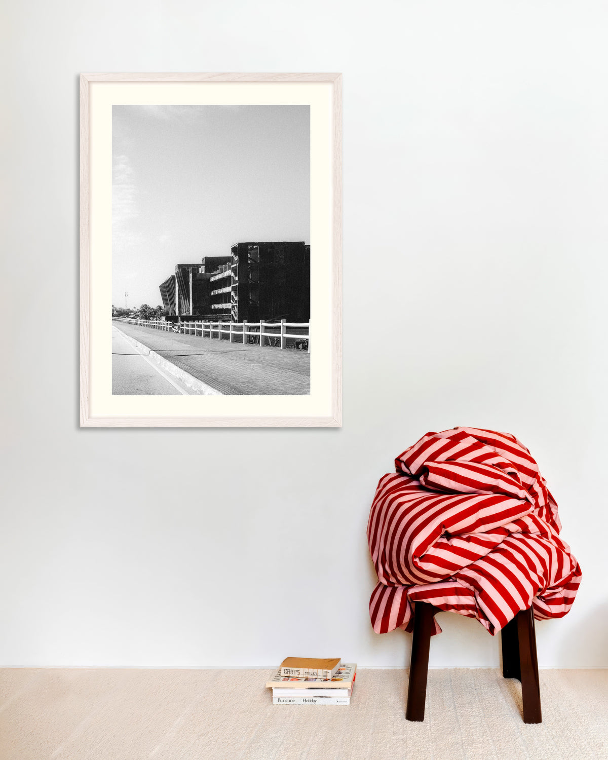 Poster of Concrete Ruin by the Road, with white wooden frame