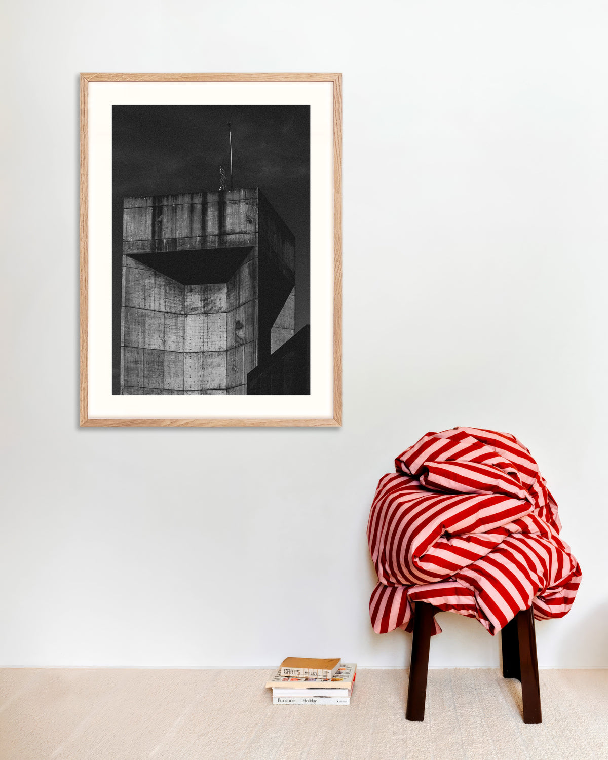 Poster of Concrete Tower Top at Night, with natural wooden frame