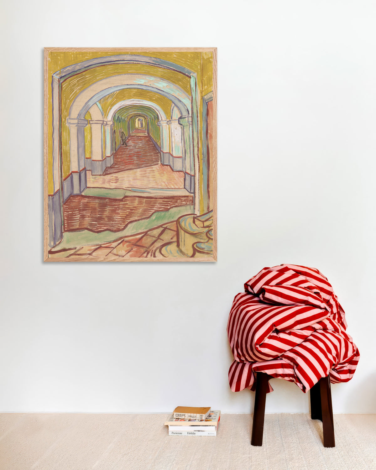 Poster of Corridor in the Asylum (1889) by Vincent van Gogh, with natural wooden frame