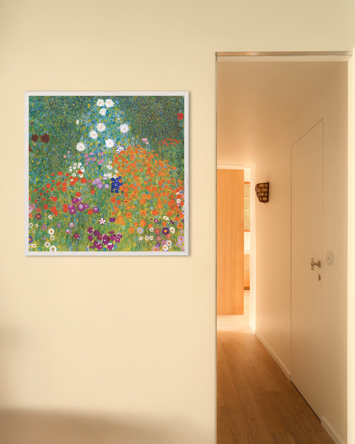 Poster of Cottage Garden (1905–1907) by Gustav Klimt, with white wooden frame