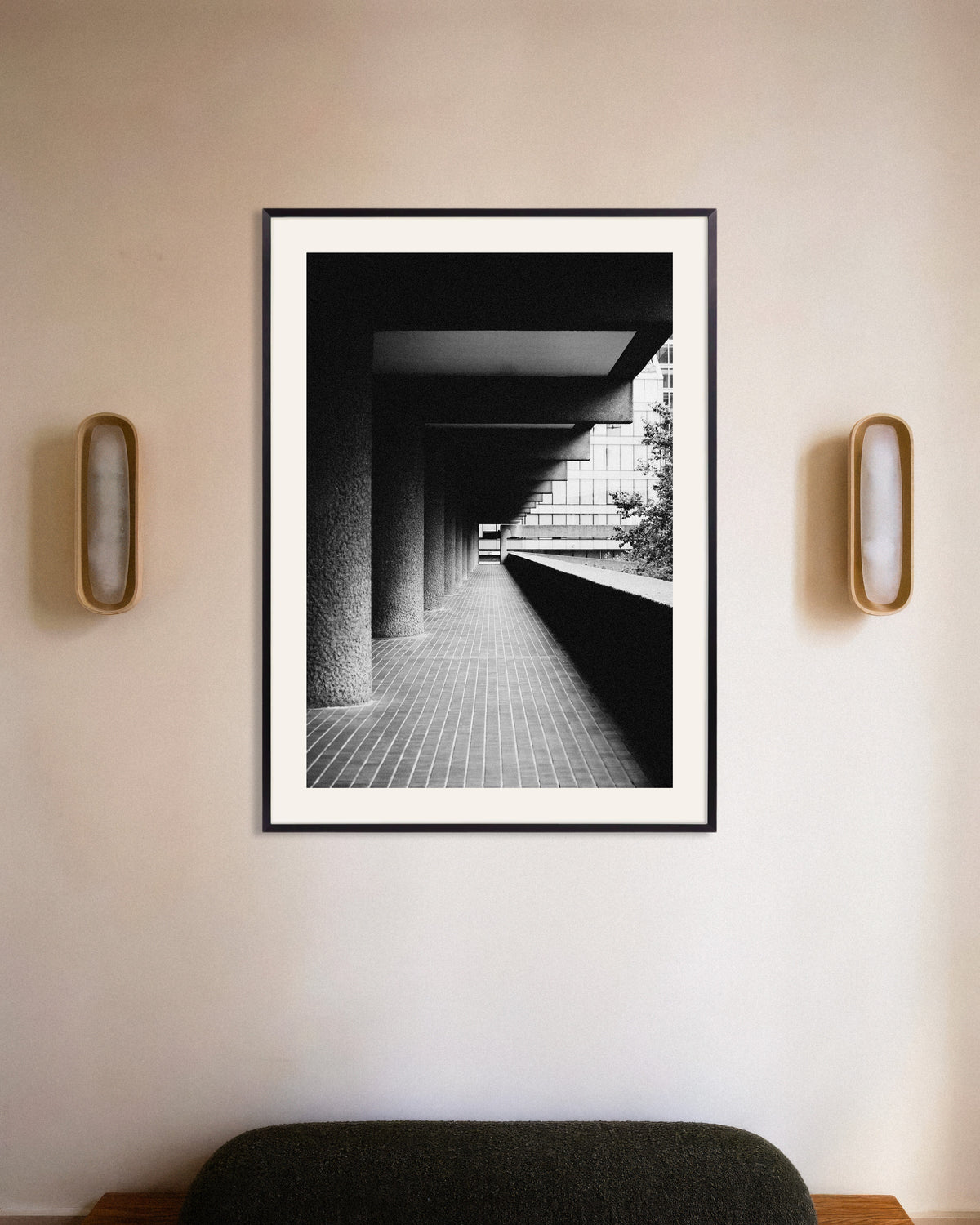 Poster of Covered Walkway With Rough Pillars, with metal frame