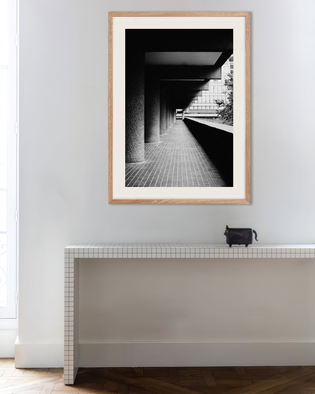 Poster of Covered Walkway With Rough Pillars, with natural wooden frame