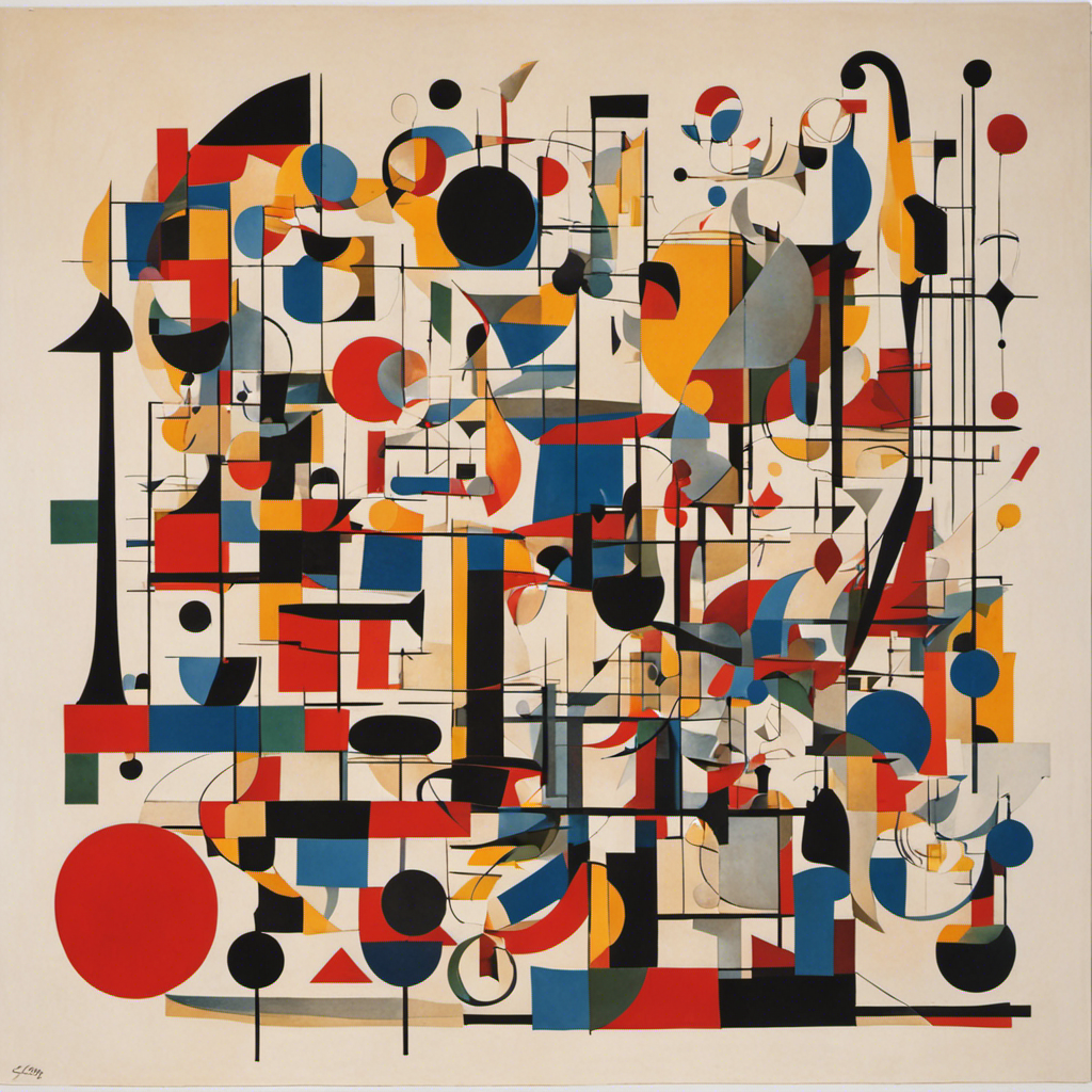 Lines and geometric figures with floating shapes, playful abstract art - Poster