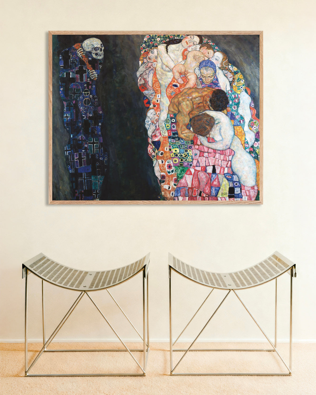 Poster of Death and Life (1910–1915) by Gustav Klimt, with natural wooden frame