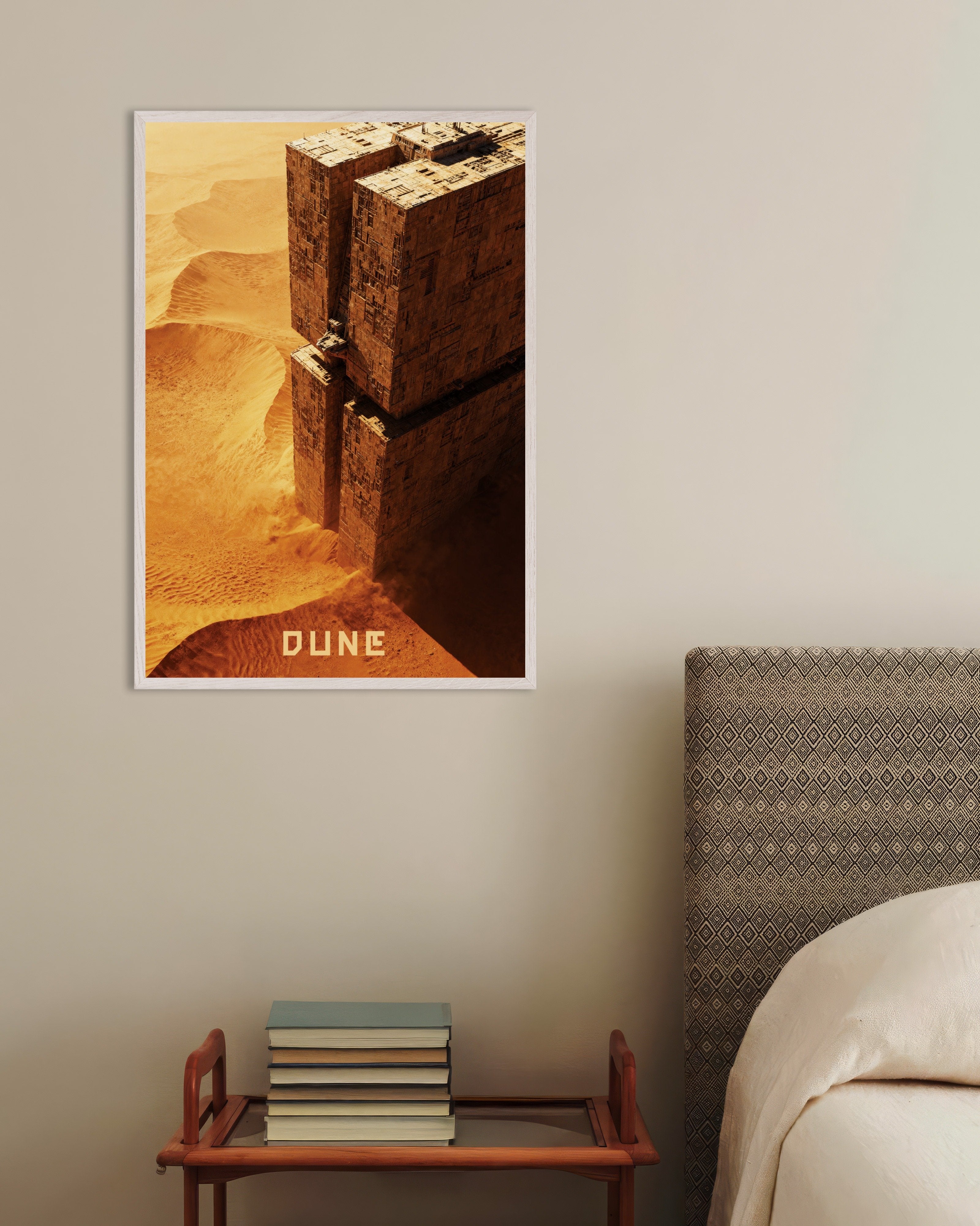 Poster of Desert Fortress Poster, Sci-Fi Megastructure, with white wooden frame