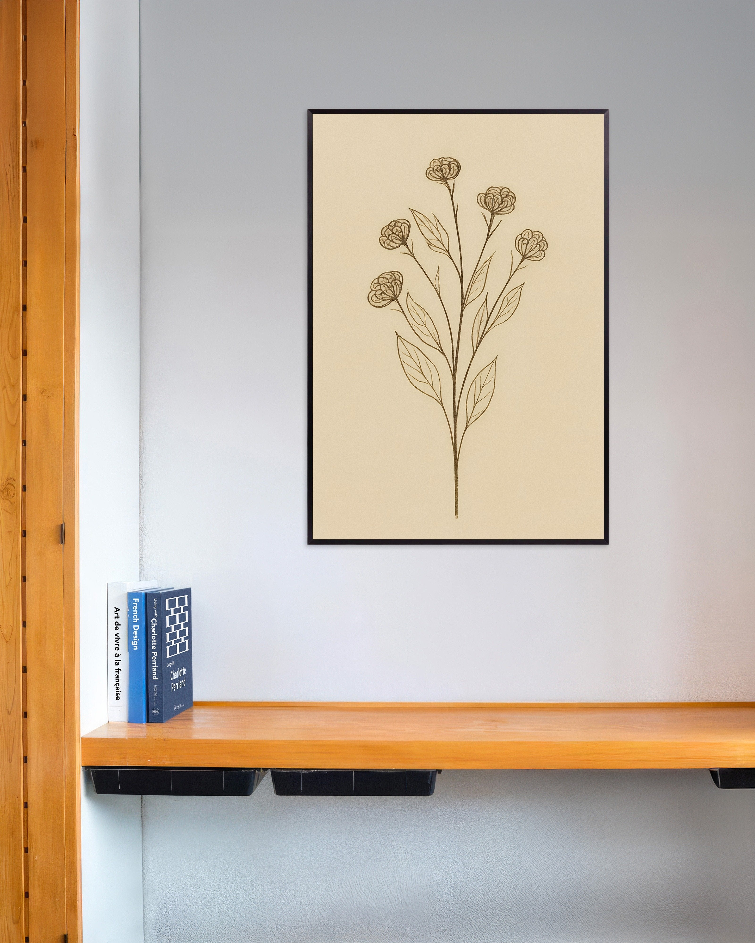 Poster of Dried Statice Poster – Autumn Botanical Art, with metal frame