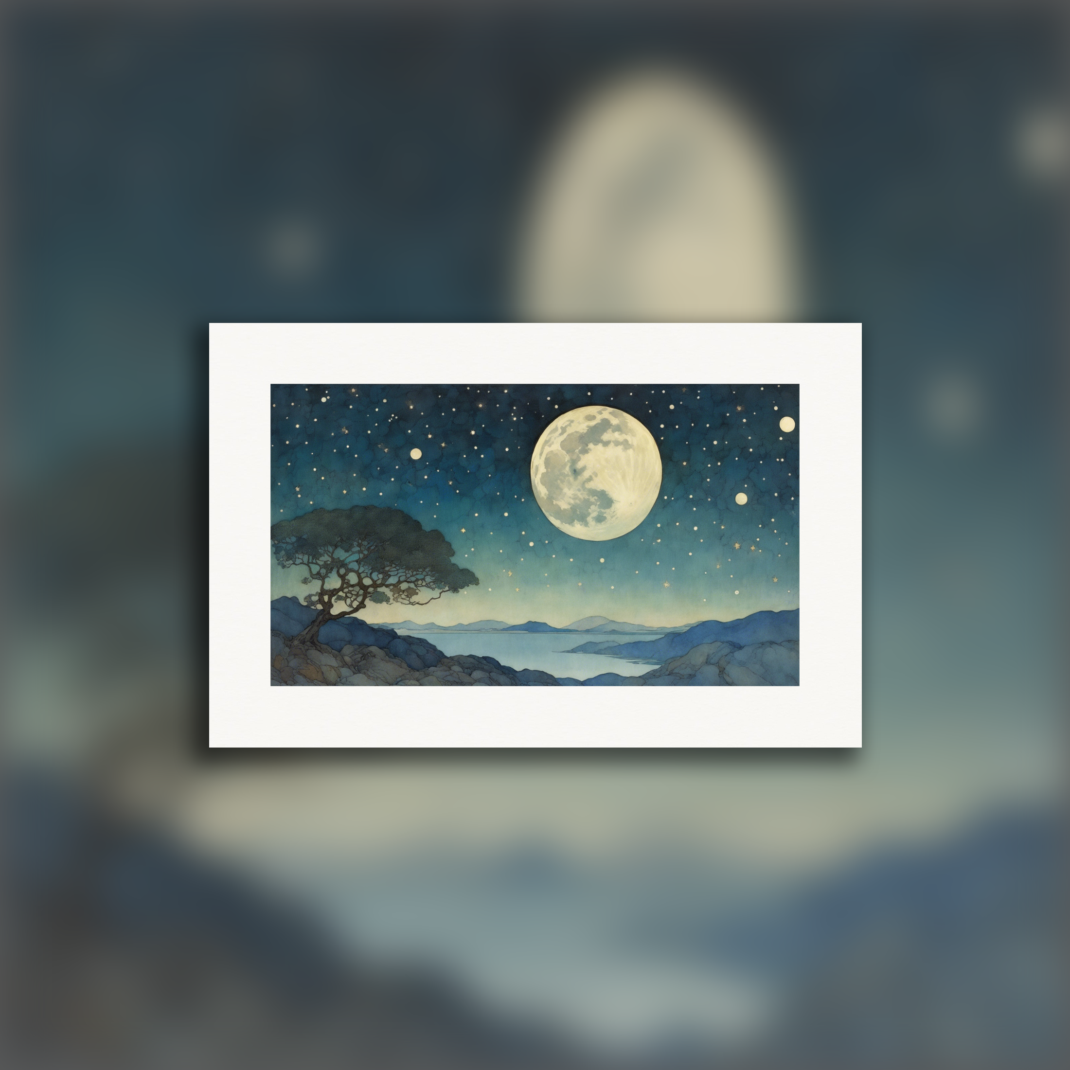 Captivating artwork, Moon beneath a starlit night sky – Print