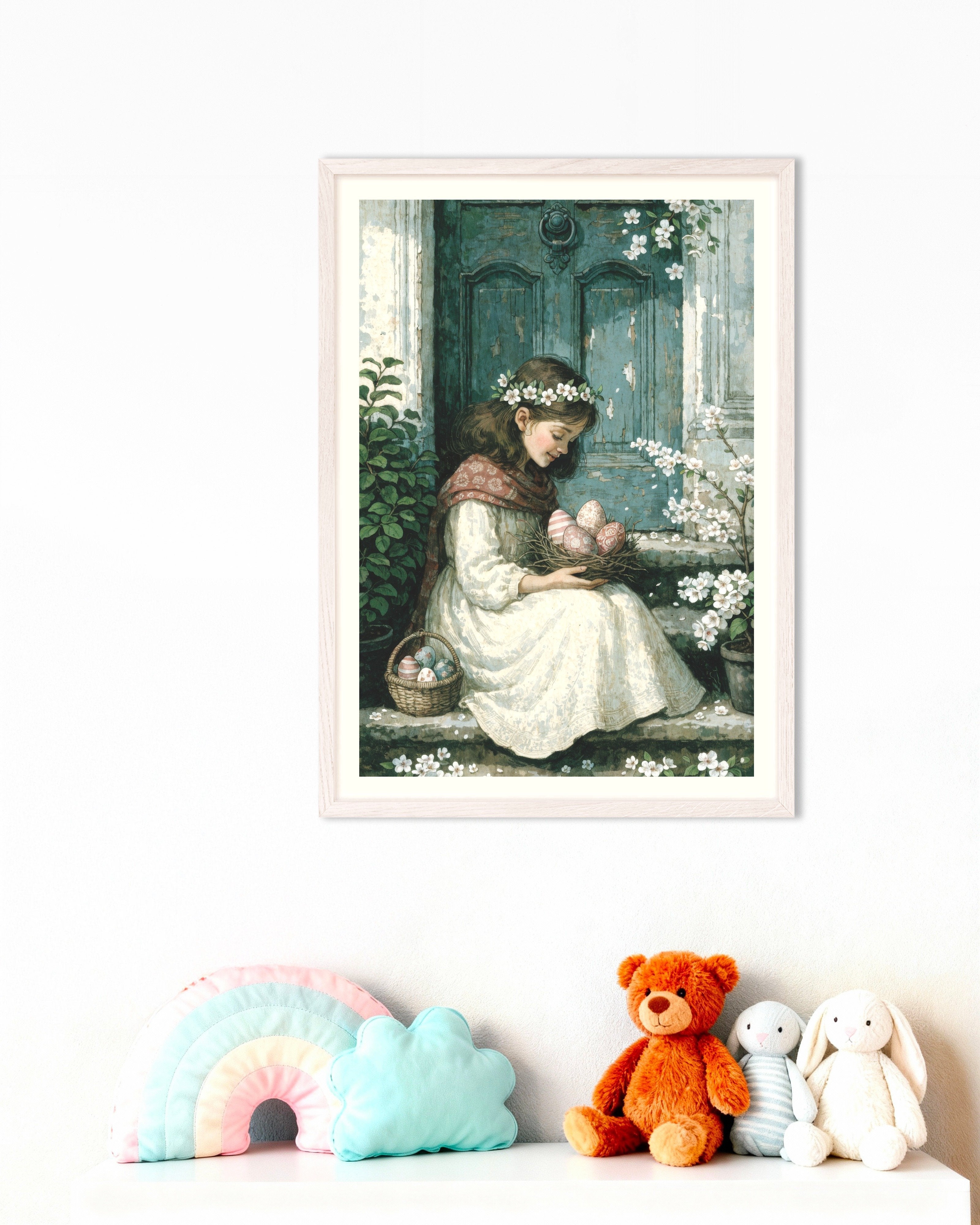 Poster of Easter Morning at the Blue Door, with white wooden frame