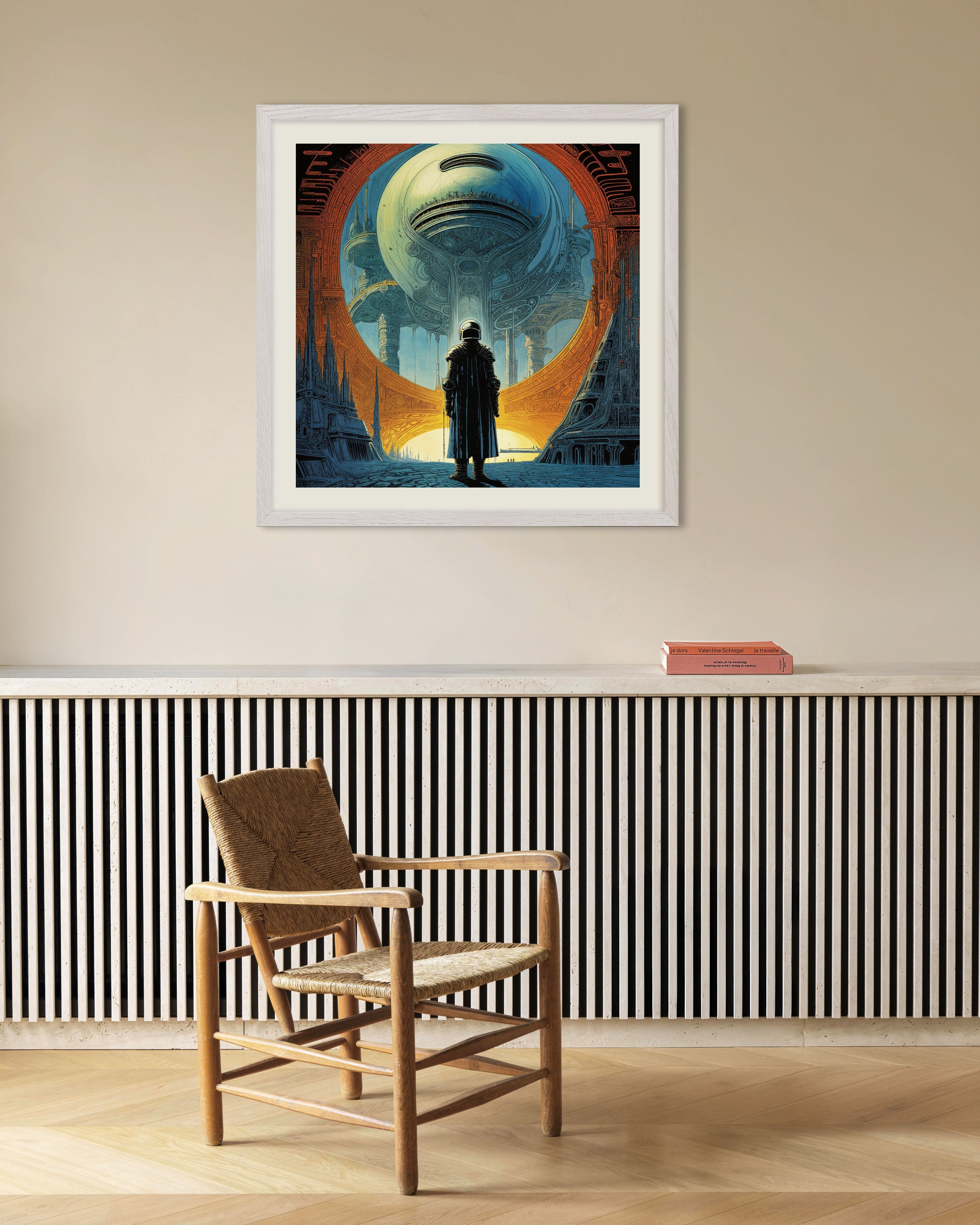 Poster of Elevated Ocean City Sci-Fi Poster, with white wooden frame