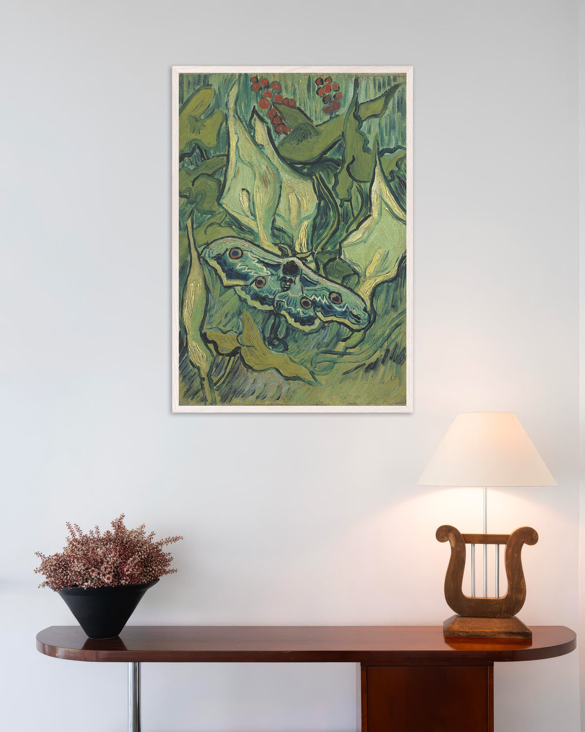 Poster of Emperor Moth (1889) by Vincent van Gogh, with white wooden frame