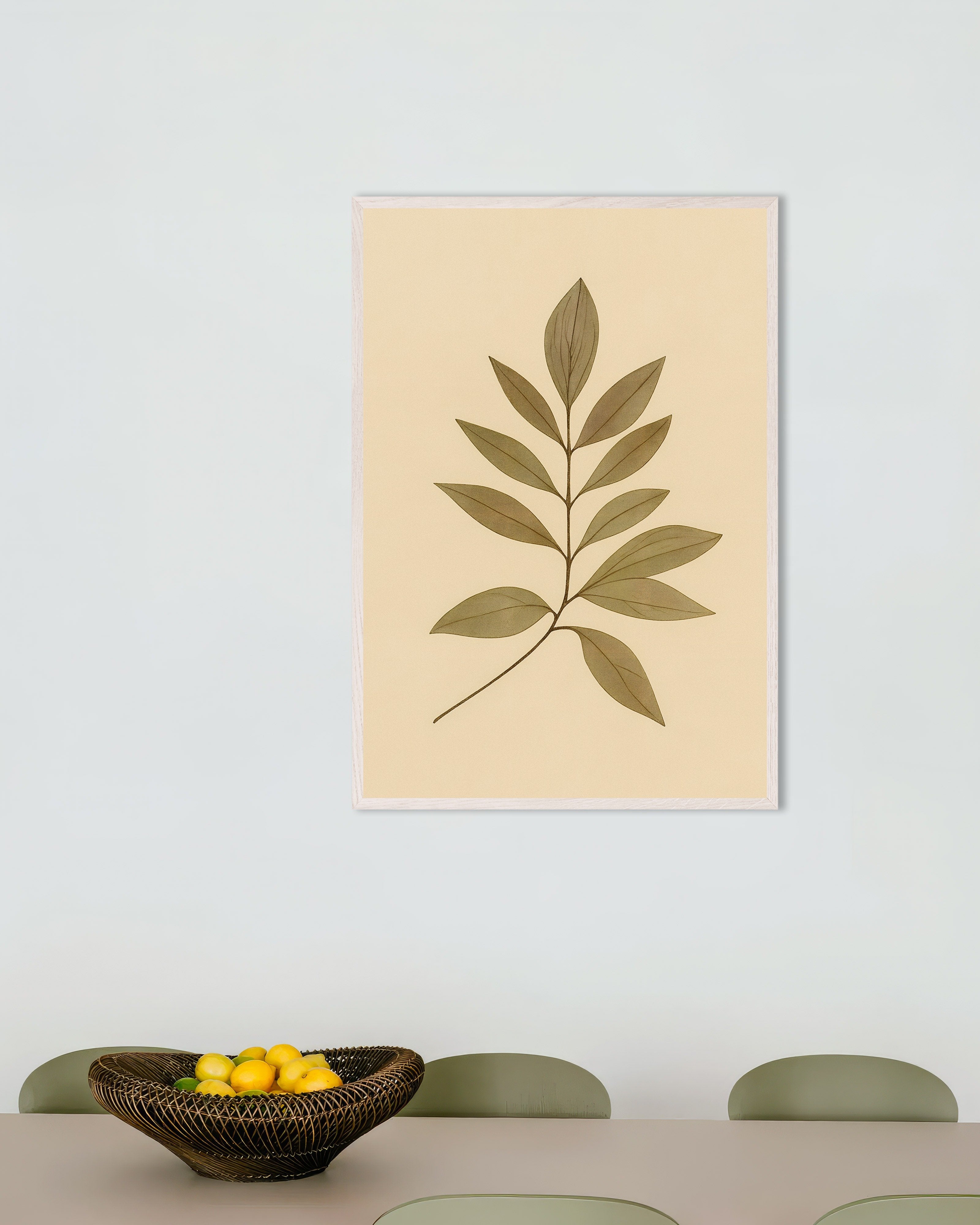Poster of Eucalyptus Leaves Poster – Autumn Botanical Print, with white wooden frame