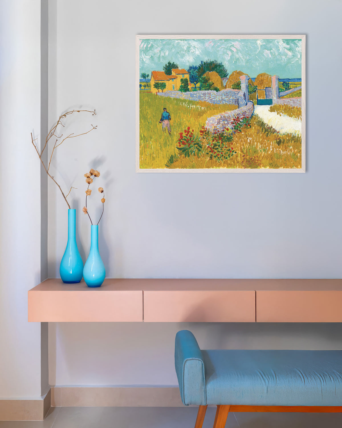 Poster of Farmhouse in Provence (1888) by Vincent van Gogh, with white wooden frame